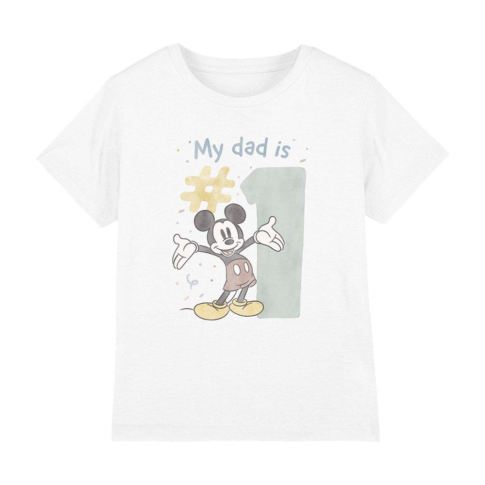 White - Disney - Mickey Mouse No.1 Dad Watercolour Boys T-Shirt Wh - 1