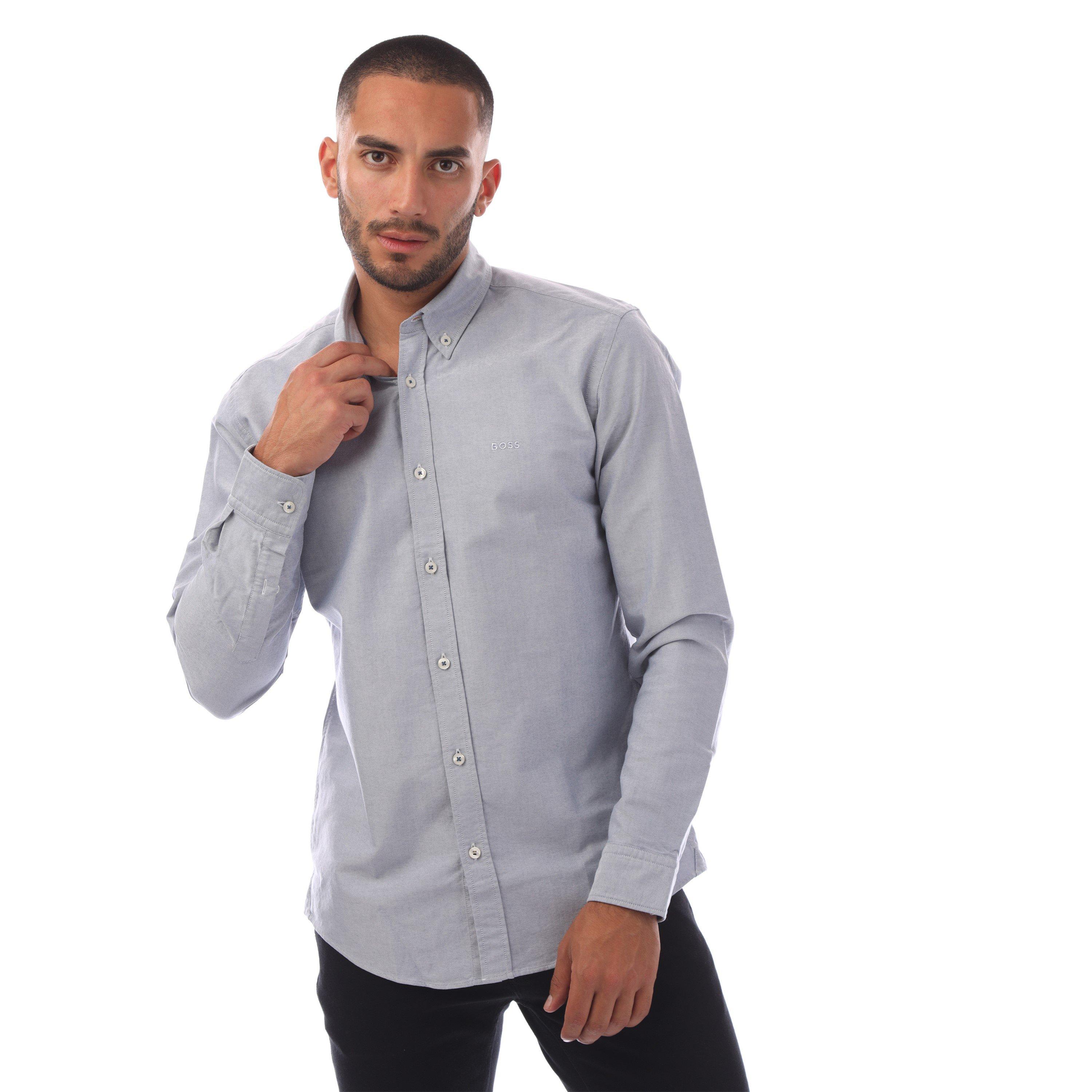 Dark Blue - Boss - Plain Long-Sleeve Shirt - 1