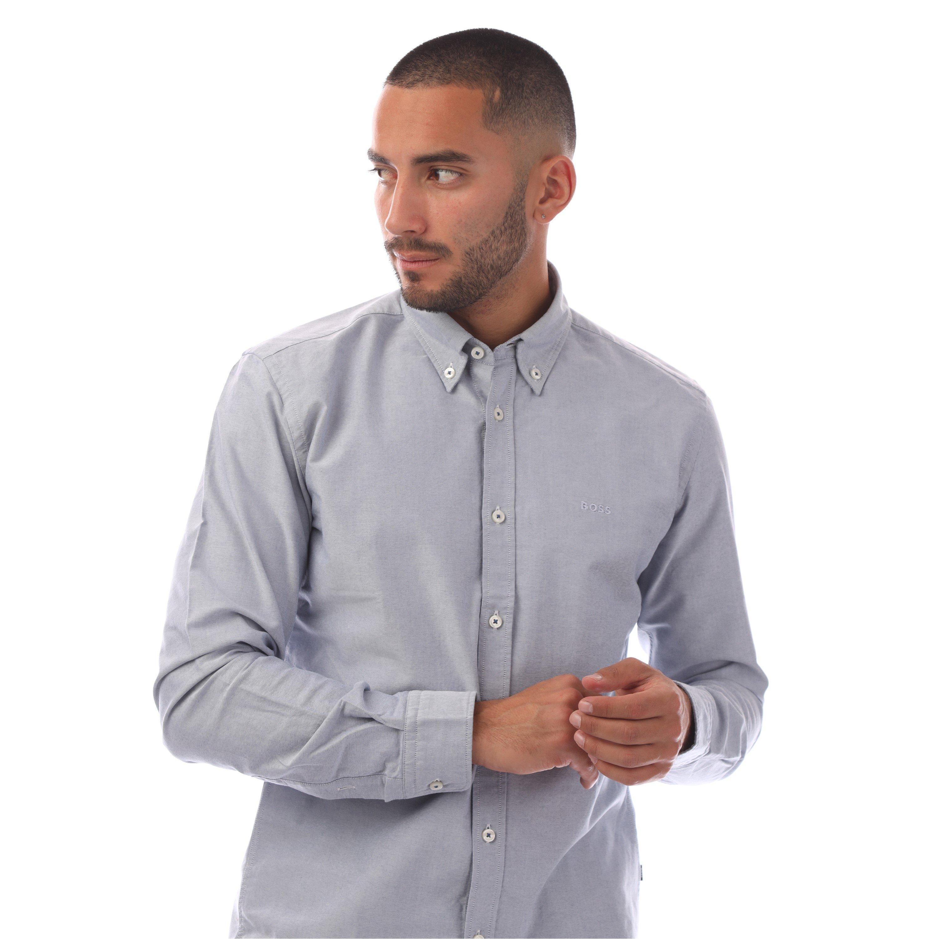 Dark Blue - Boss - Plain Long-Sleeve Shirt - 3