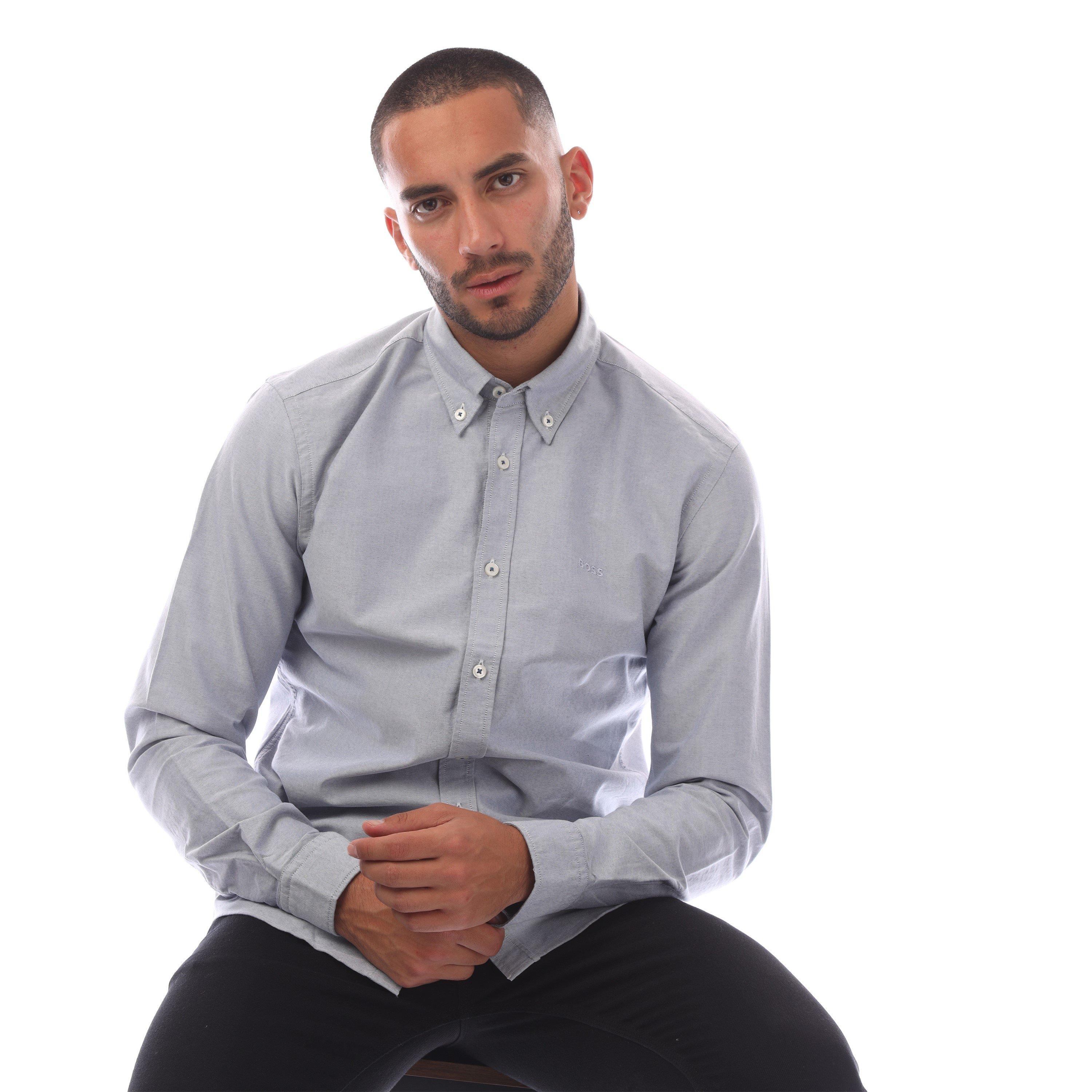 Dark Blue - Boss - Plain Long-Sleeve Shirt - 4