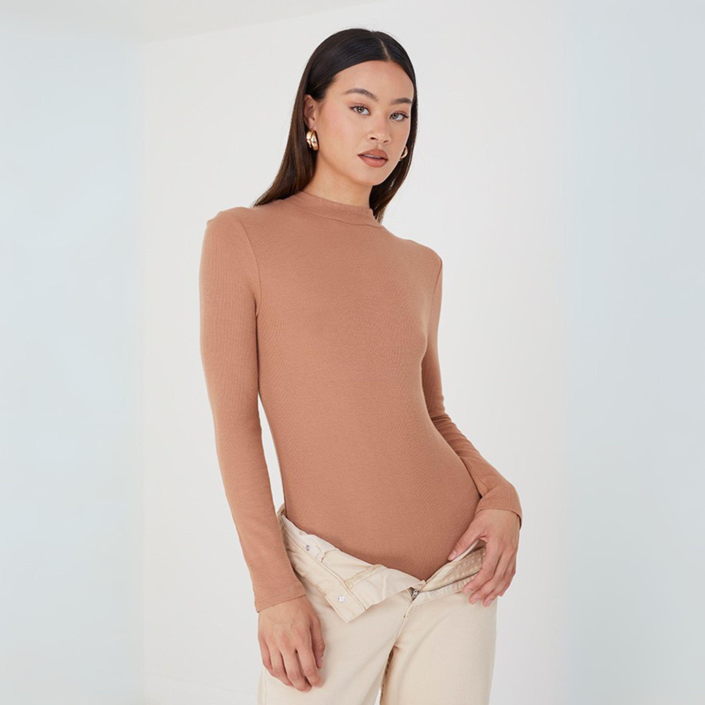 Camel - Brave Soul - Womens High Neck Bodysuit with Long Sleeves - 4
