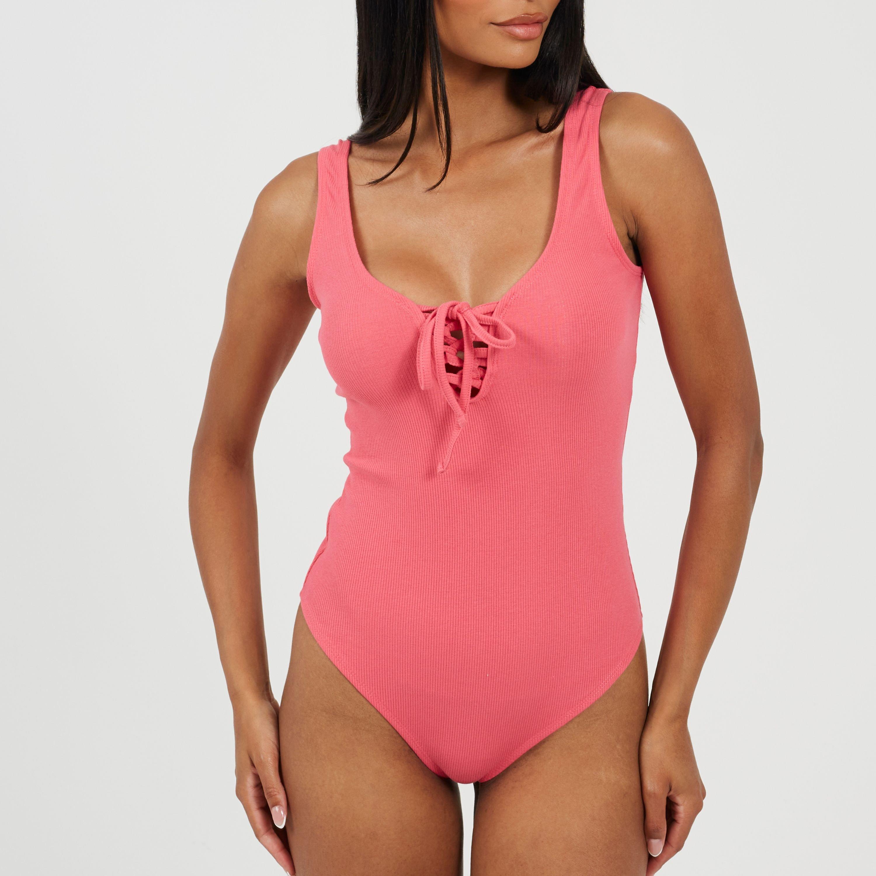 Pink - Brave Soul - Womens High Neck Bodysuit with Long Sleeves - 1