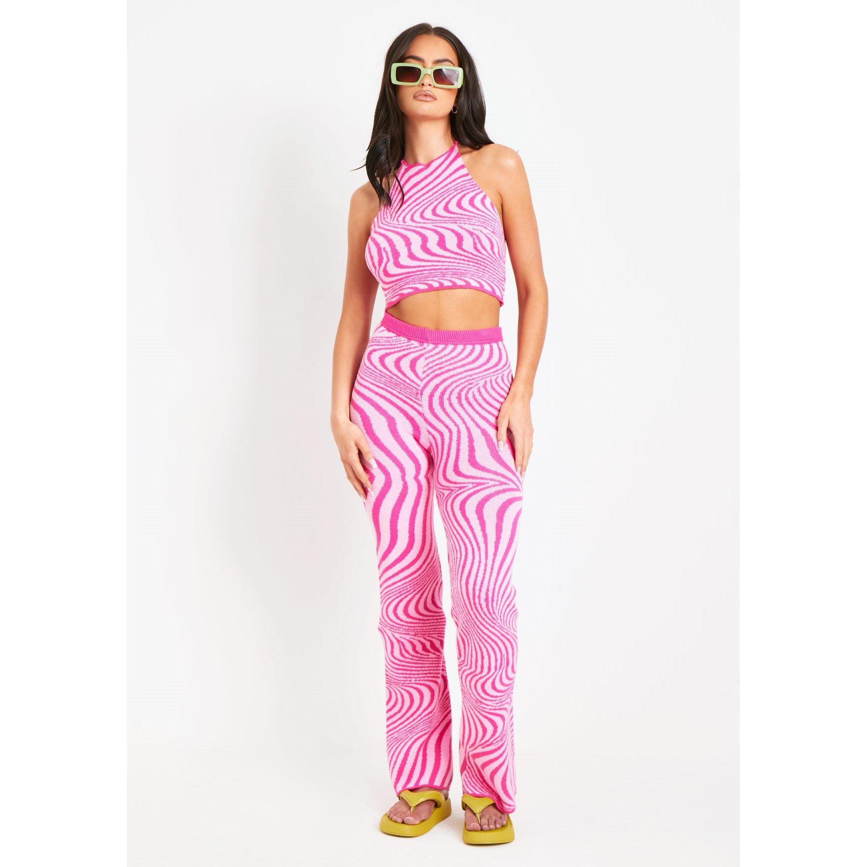 Missy Empire Women's Jacquard Knit Flared Trousers - Pink - 6 (2XS)