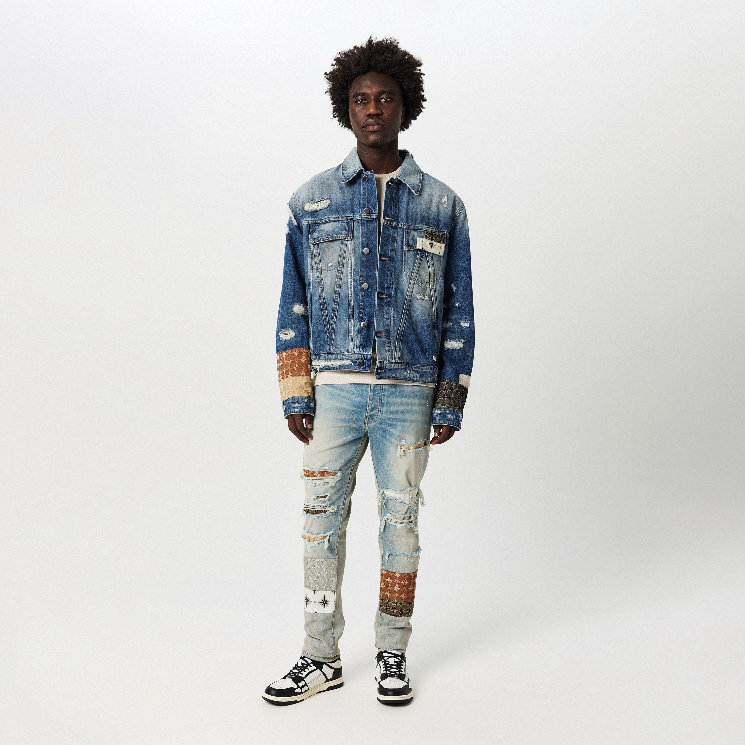 Antique Indigo - Amiri - Men's Airpatch Trucker Distressed Long Sleeve Denim Jacket - 6