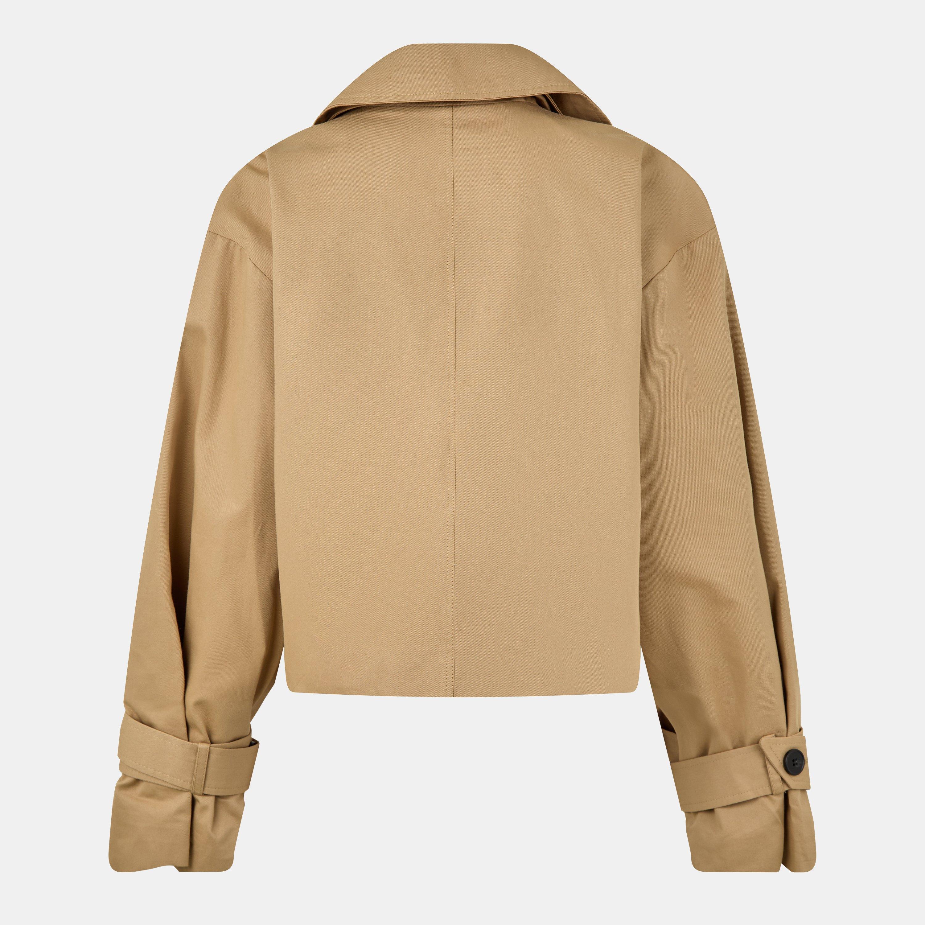 Beige - Edited - Women's Rosa Lightweight Cropped Double Breasted Cotton Long Sleeve Trench Coat - 2