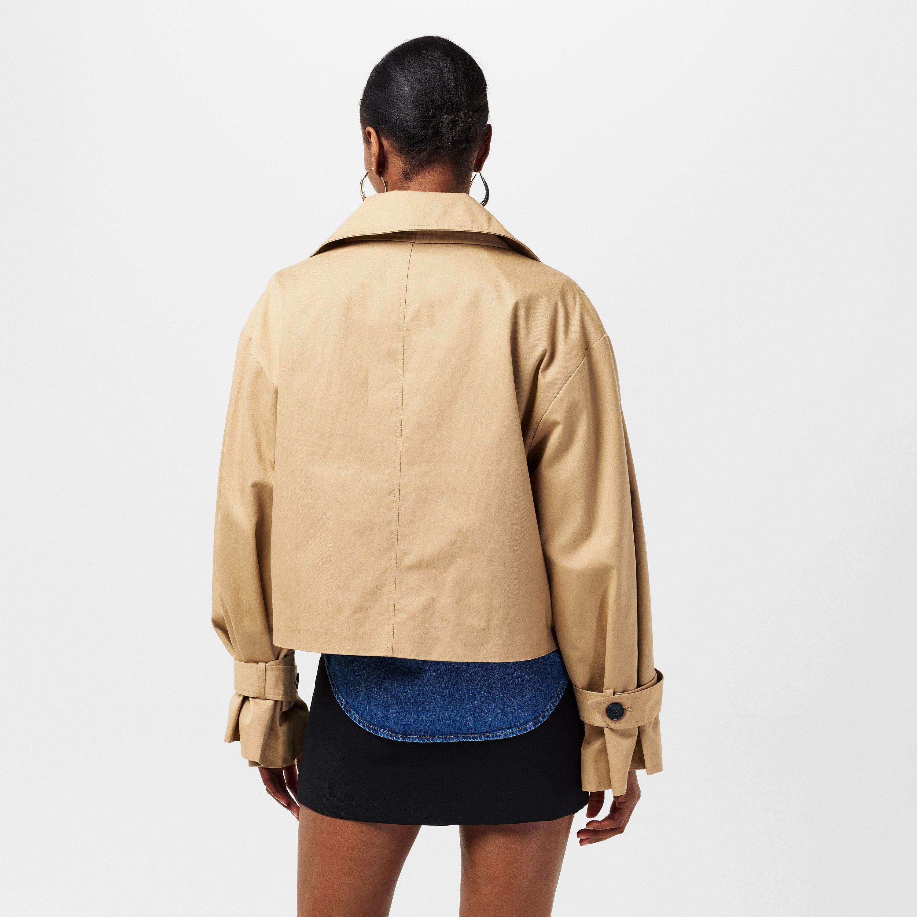 Beige - Edited - Women's Rosa Lightweight Cropped Double Breasted Cotton Long Sleeve Trench Coat - 4