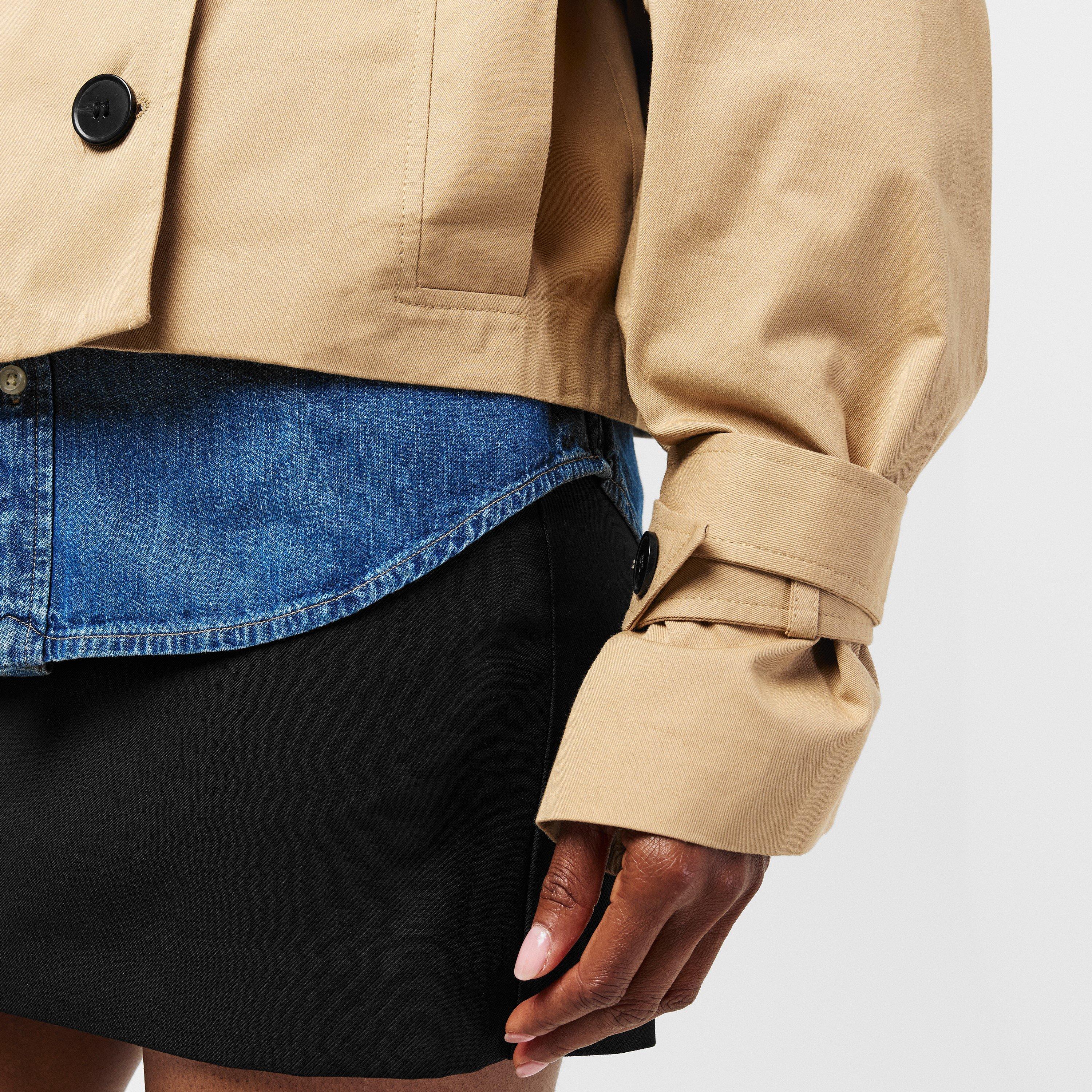 Beige - Edited - Women's Rosa Lightweight Cropped Double Breasted Cotton Long Sleeve Trench Coat - 5