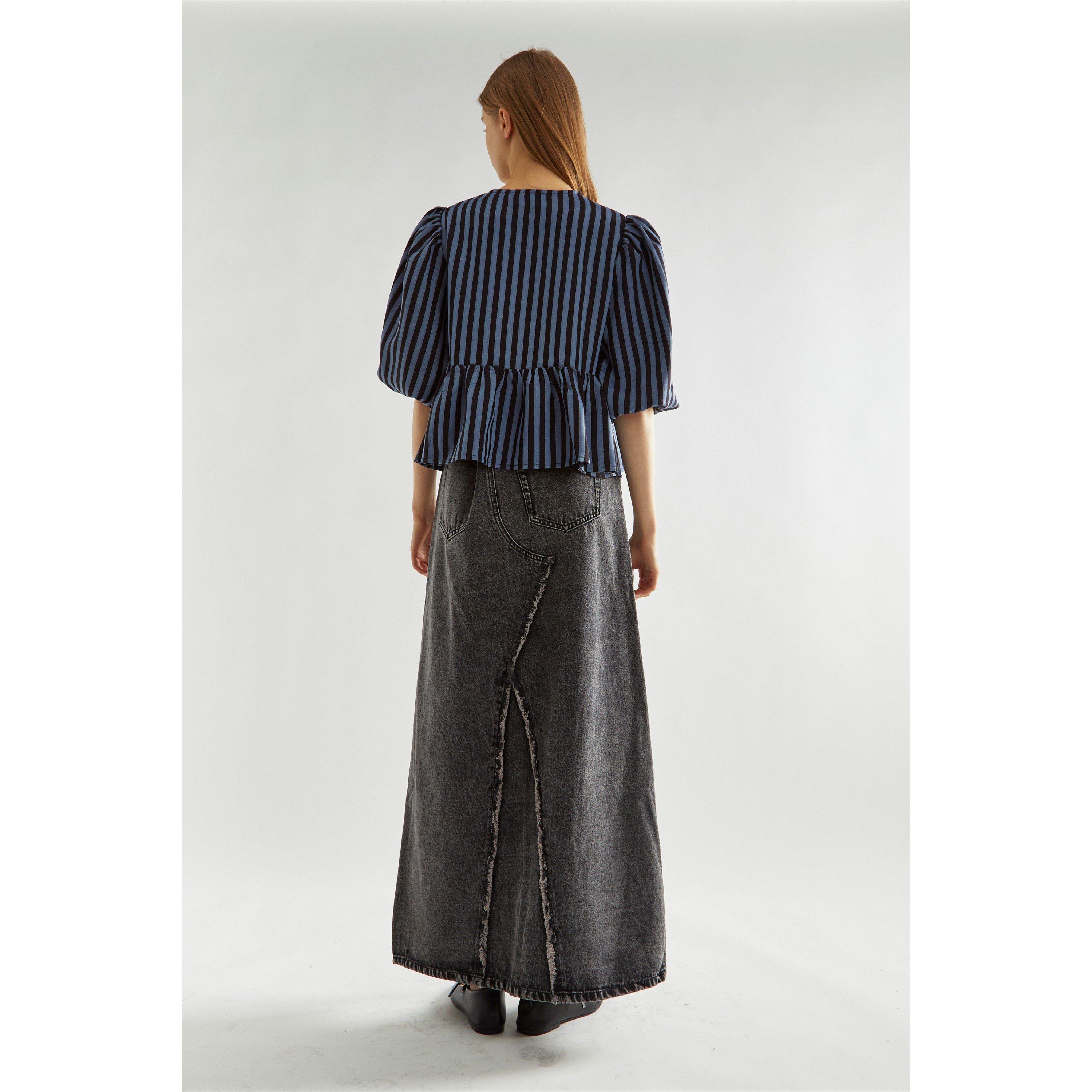 Blå - Glamorous - Blue-Black Stripe Tie-Front -Top - 3