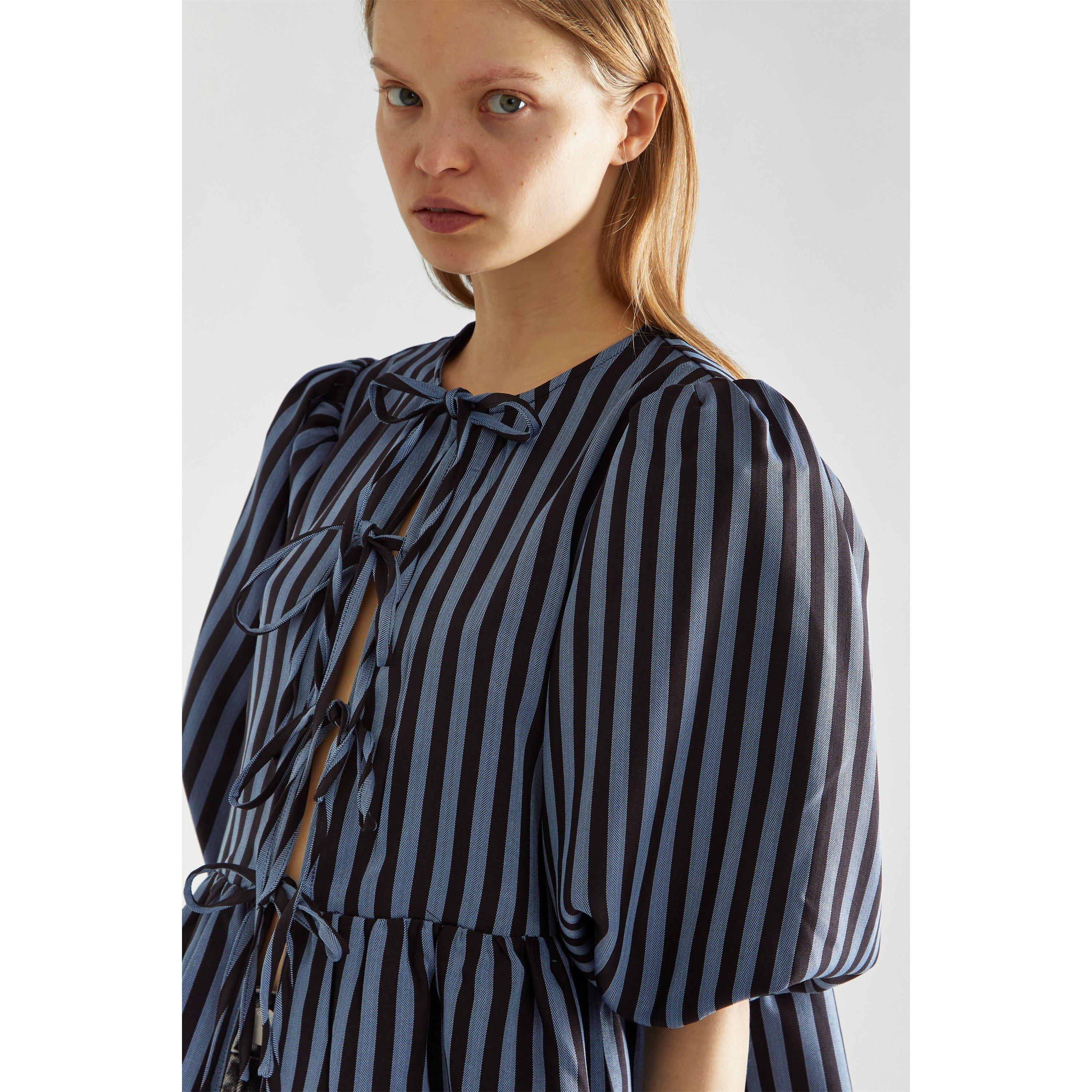 Blå - Glamorous - Blue-Black Stripe Tie-Front -Top - 4