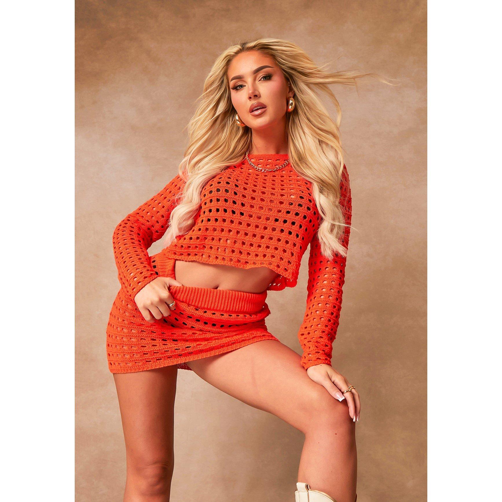Missy Empire Women's Crochet Crop Top - Orange - 8 (XS)