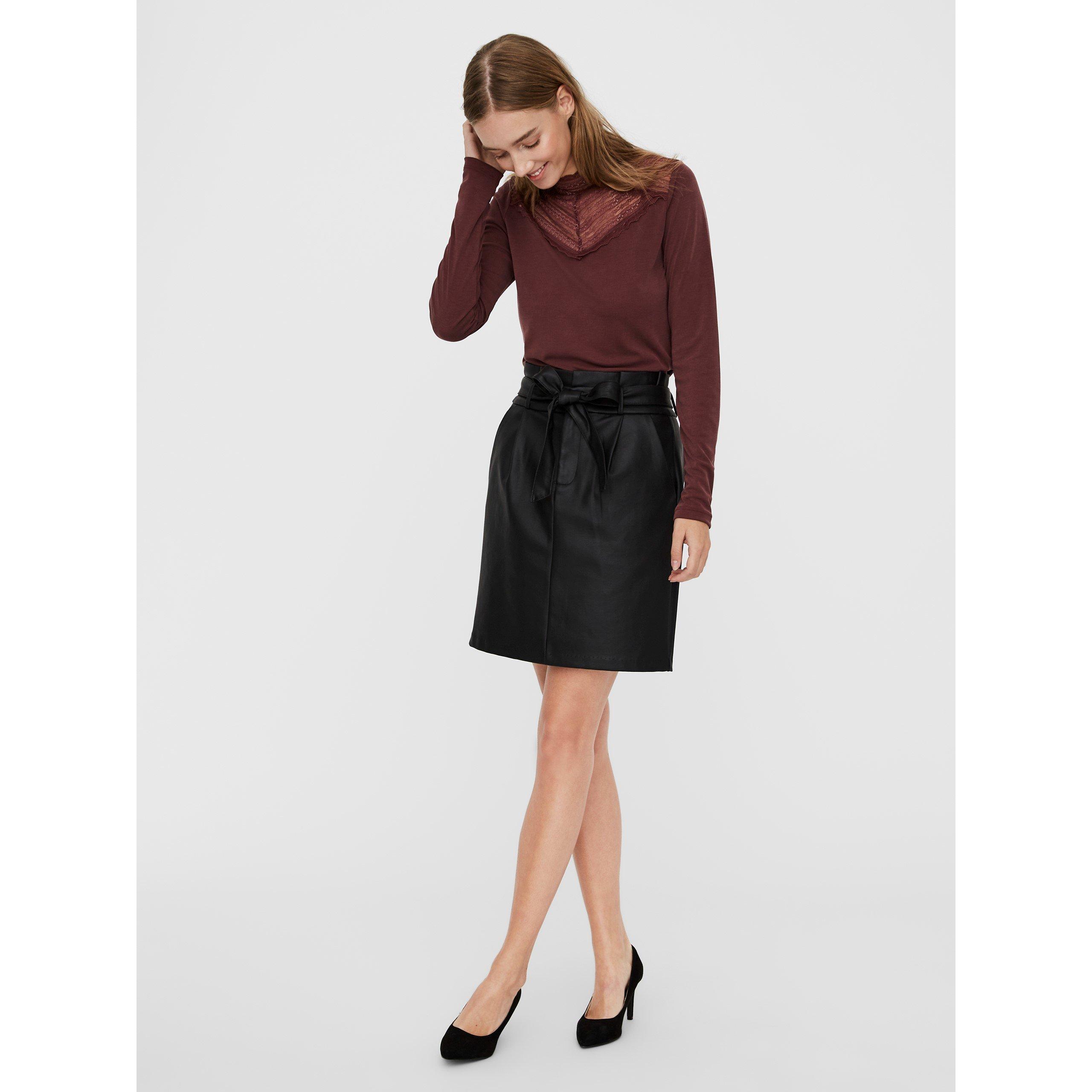 Zwart - Vero Moda - Women's Faux Leather Mini Skirt - 2