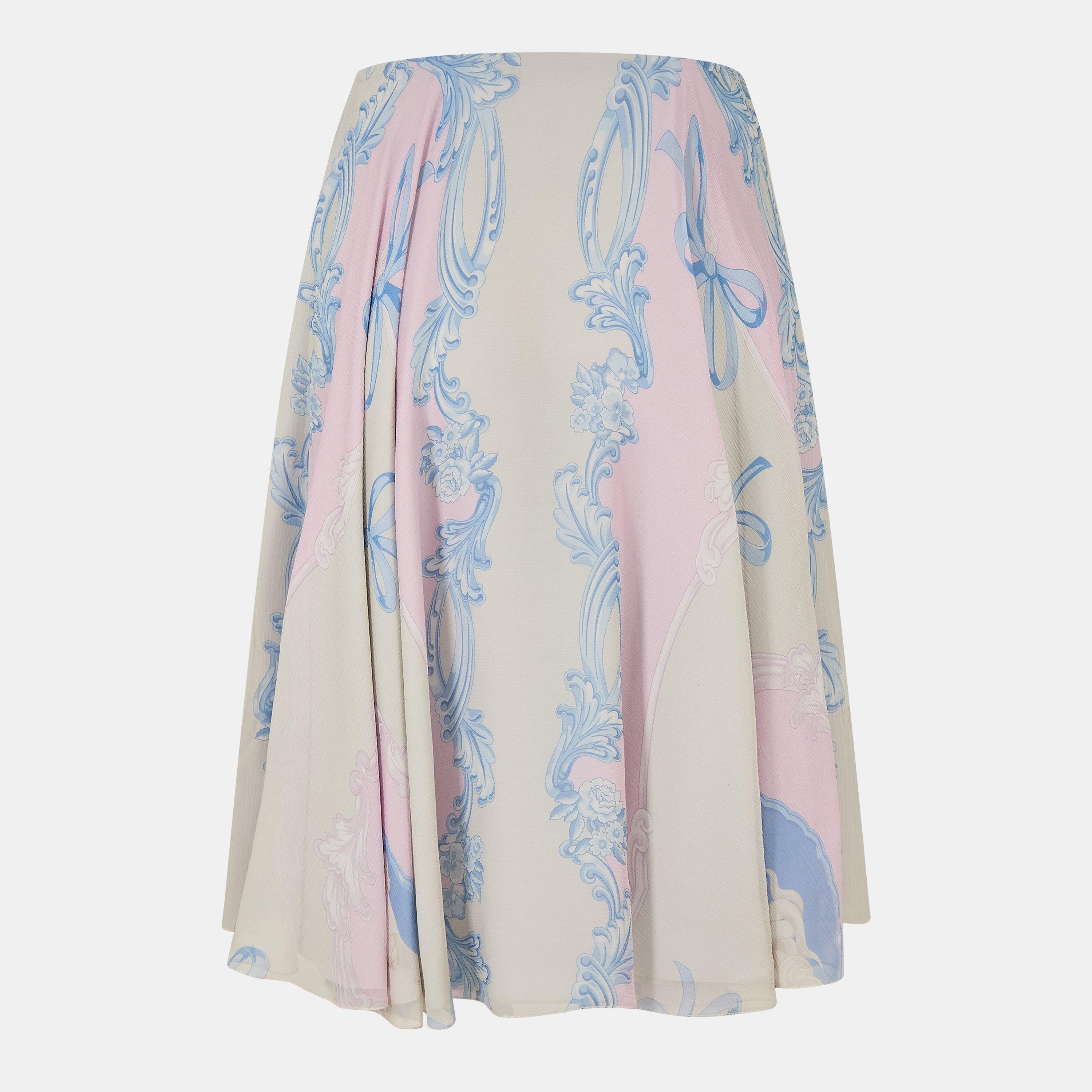 Pstl Pnk/Gry - Versace - Women's Silk Midi Skirt - 2