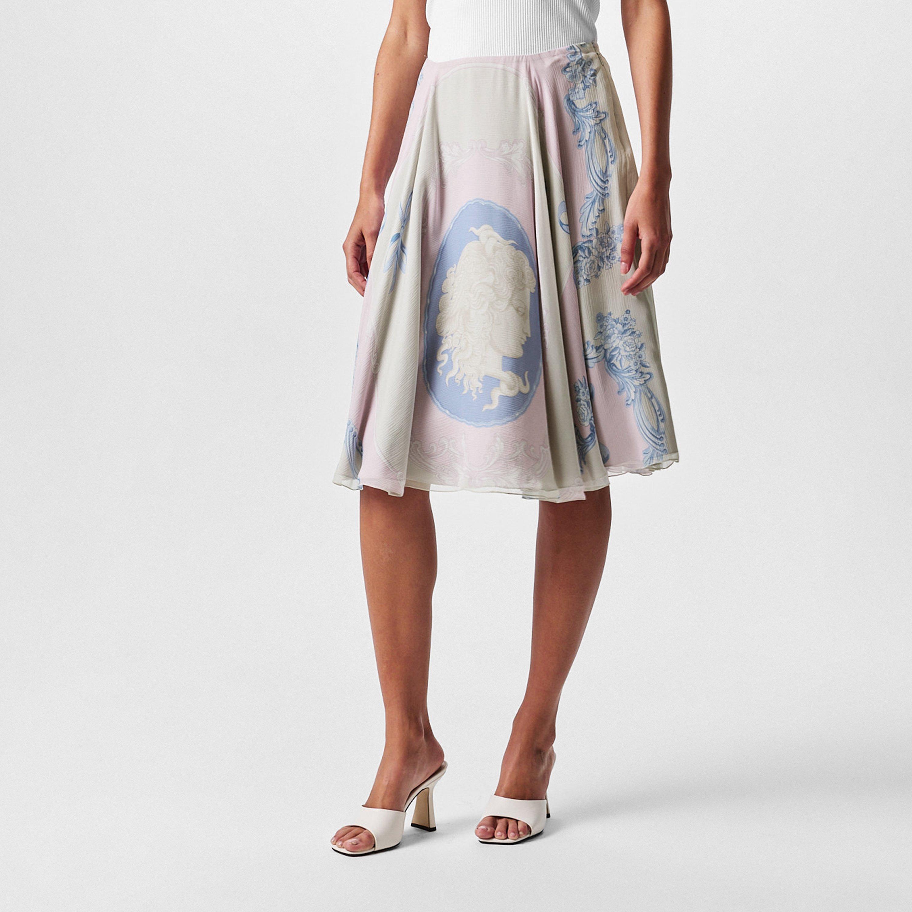 Pstl Pnk/Gry - Versace - Women's Silk Midi Skirt - 3