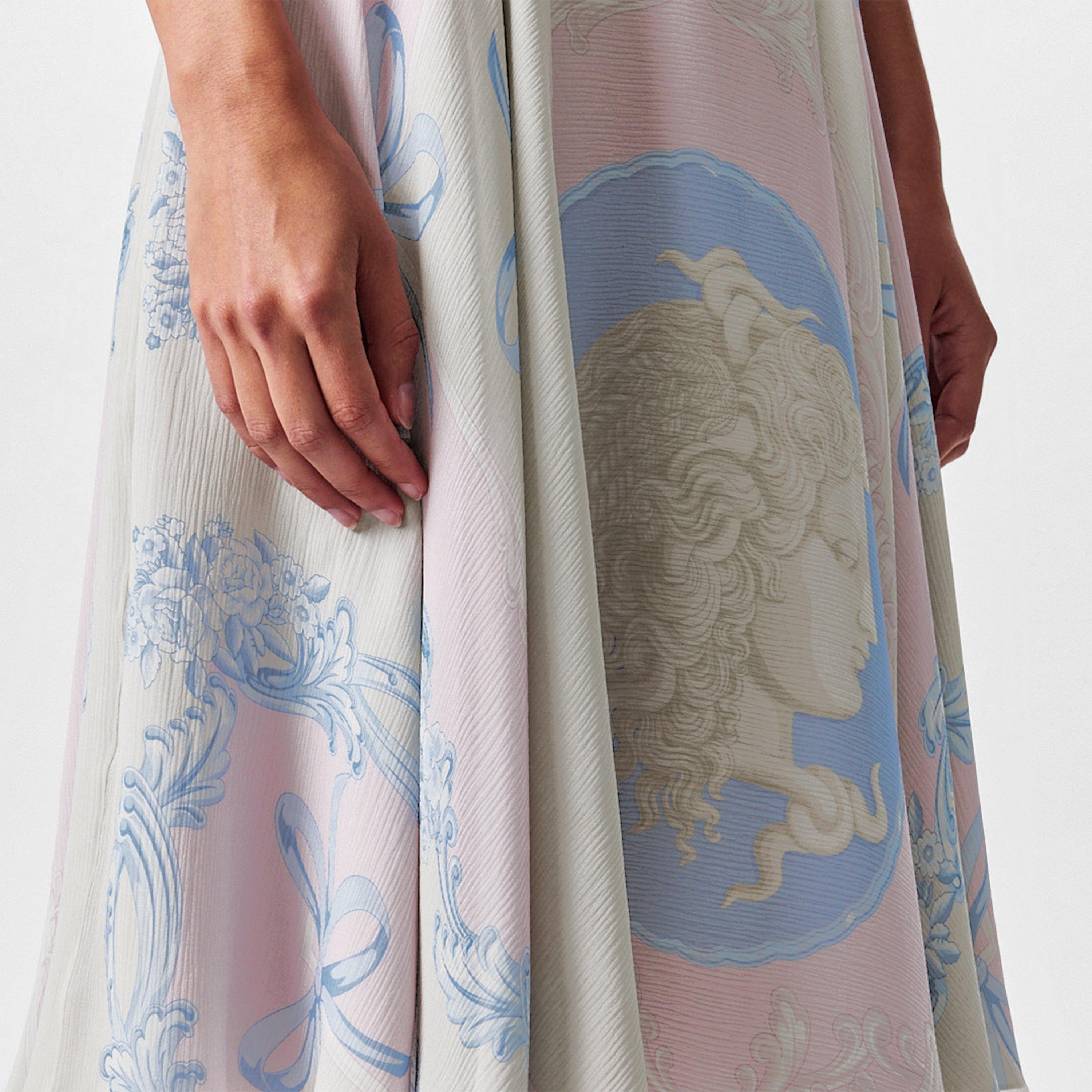 Pstl Pnk/Gry - Versace - Women's Silk Midi Skirt - 5