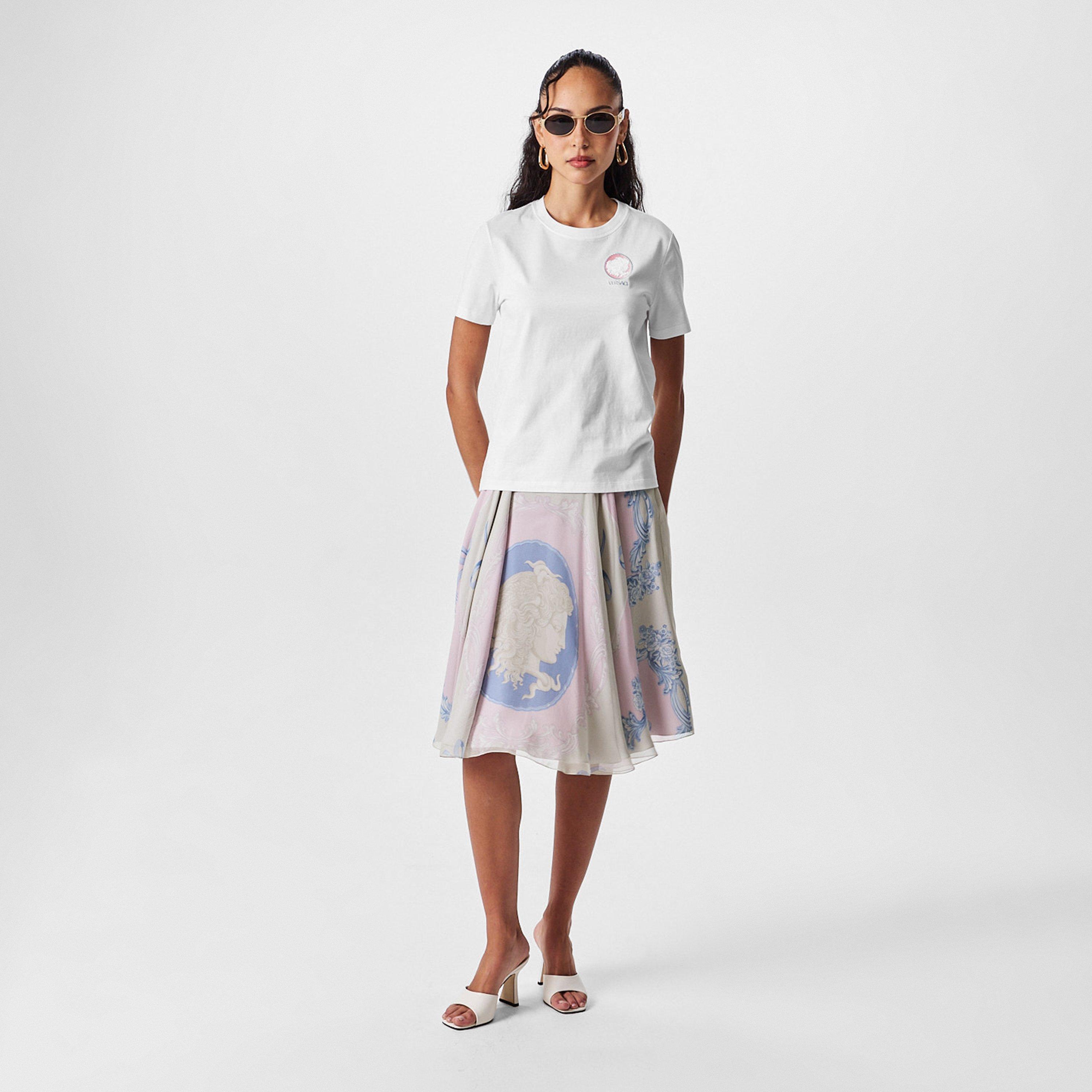 Pstl Pnk/Gry - Versace - Women's Silk Midi Skirt - 6