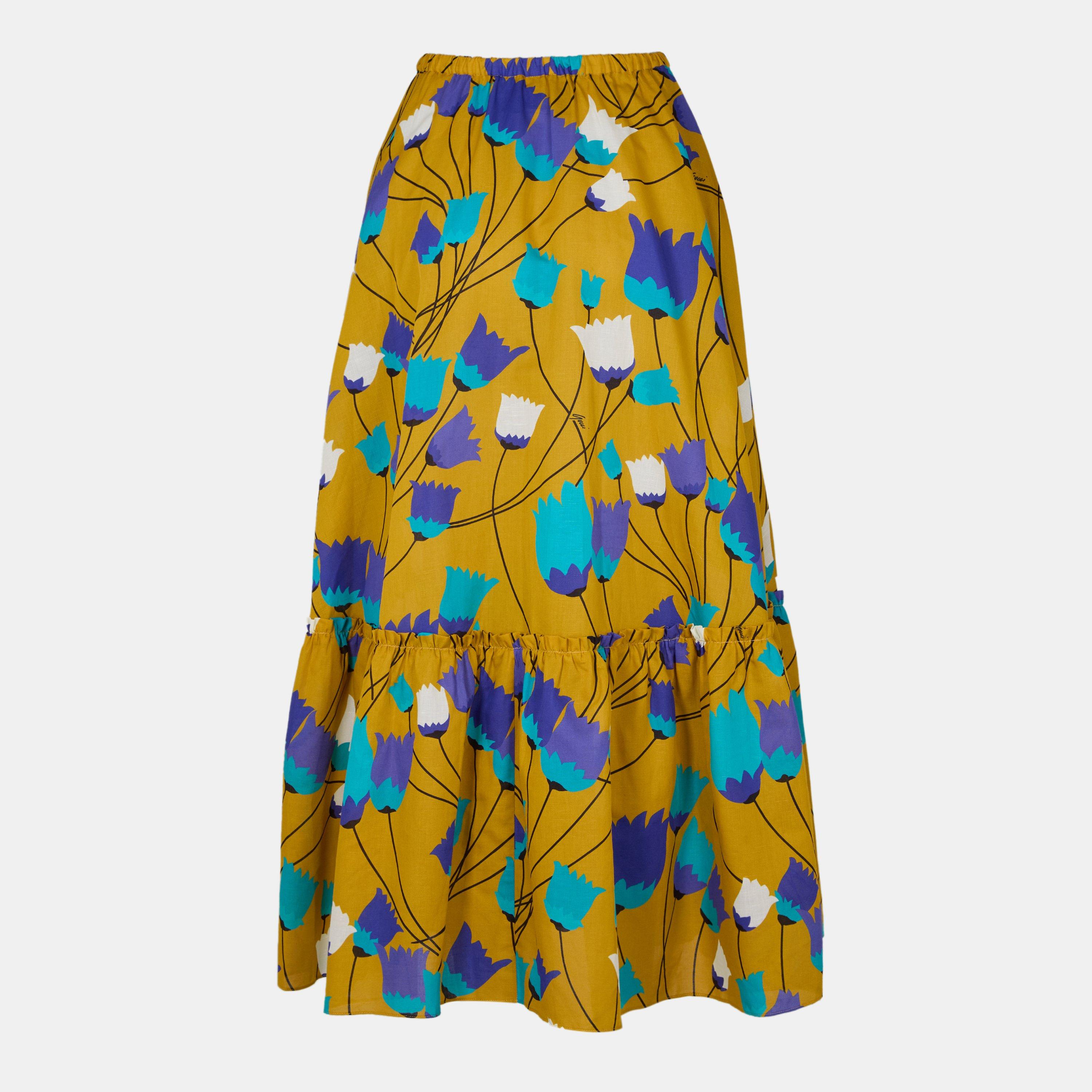 Yllw/Bl/Purple - Gucci - Women's Floral Maxi Skirt - 2