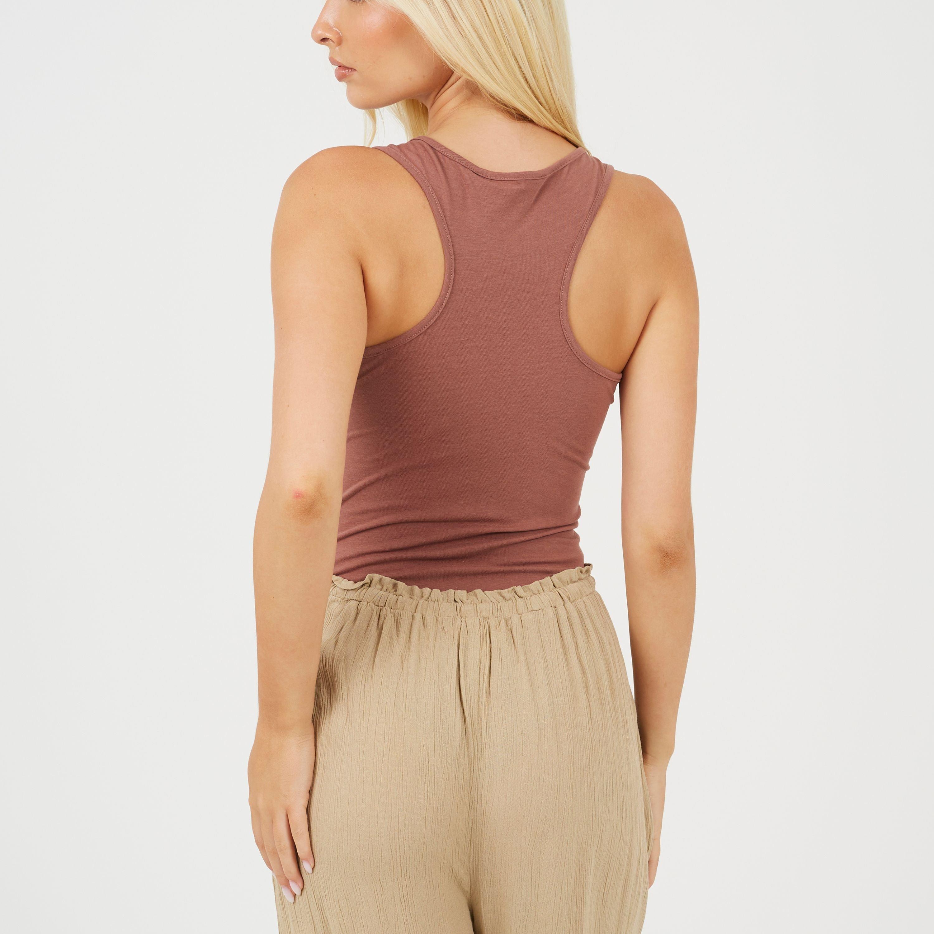 Deep Taupe - Brave Soul - Womens Soft Jersey Racer Back Bodysuit - 2