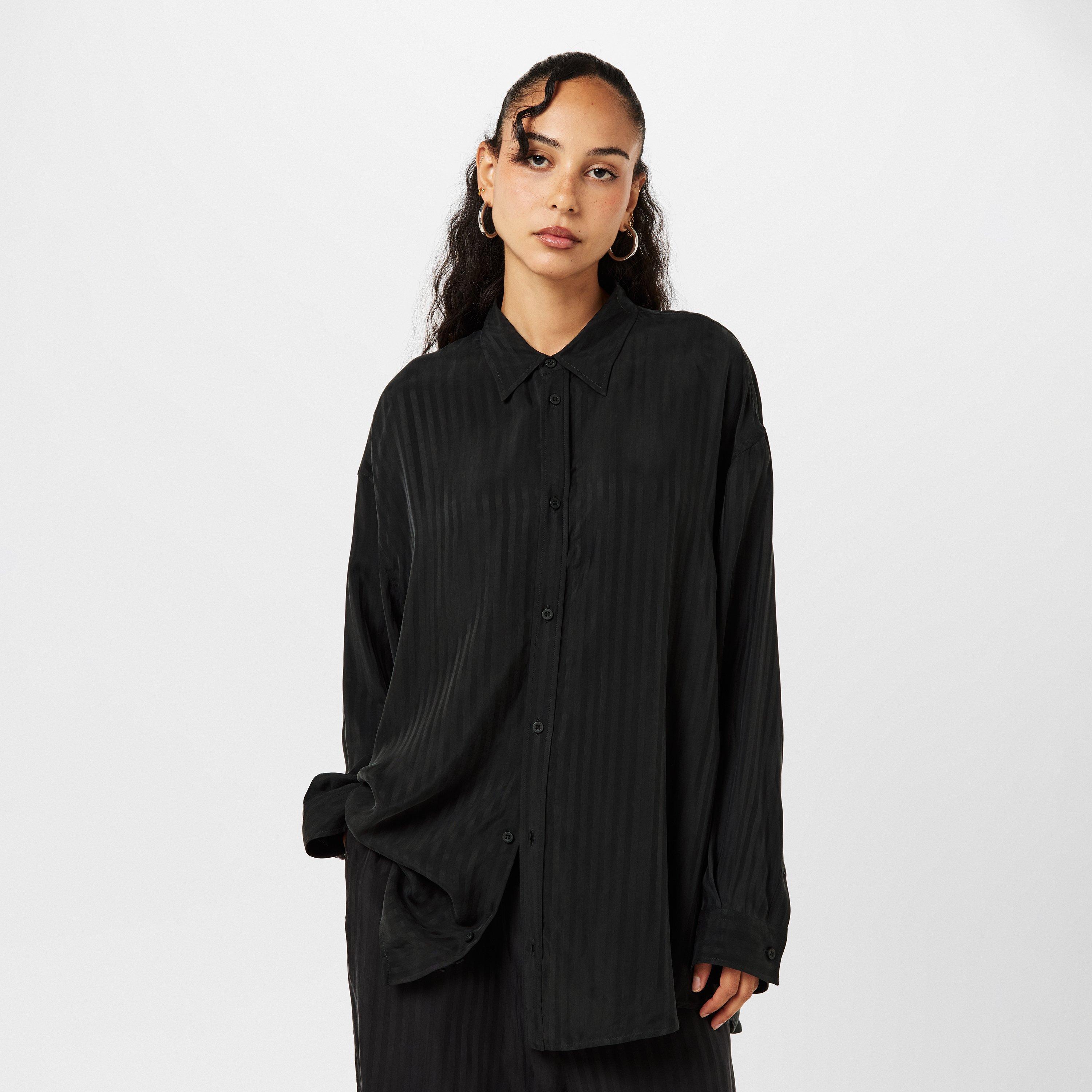 Black - Balenciaga - Women's Bal Fluid Long-Sleeve Patterned Shirt - 3