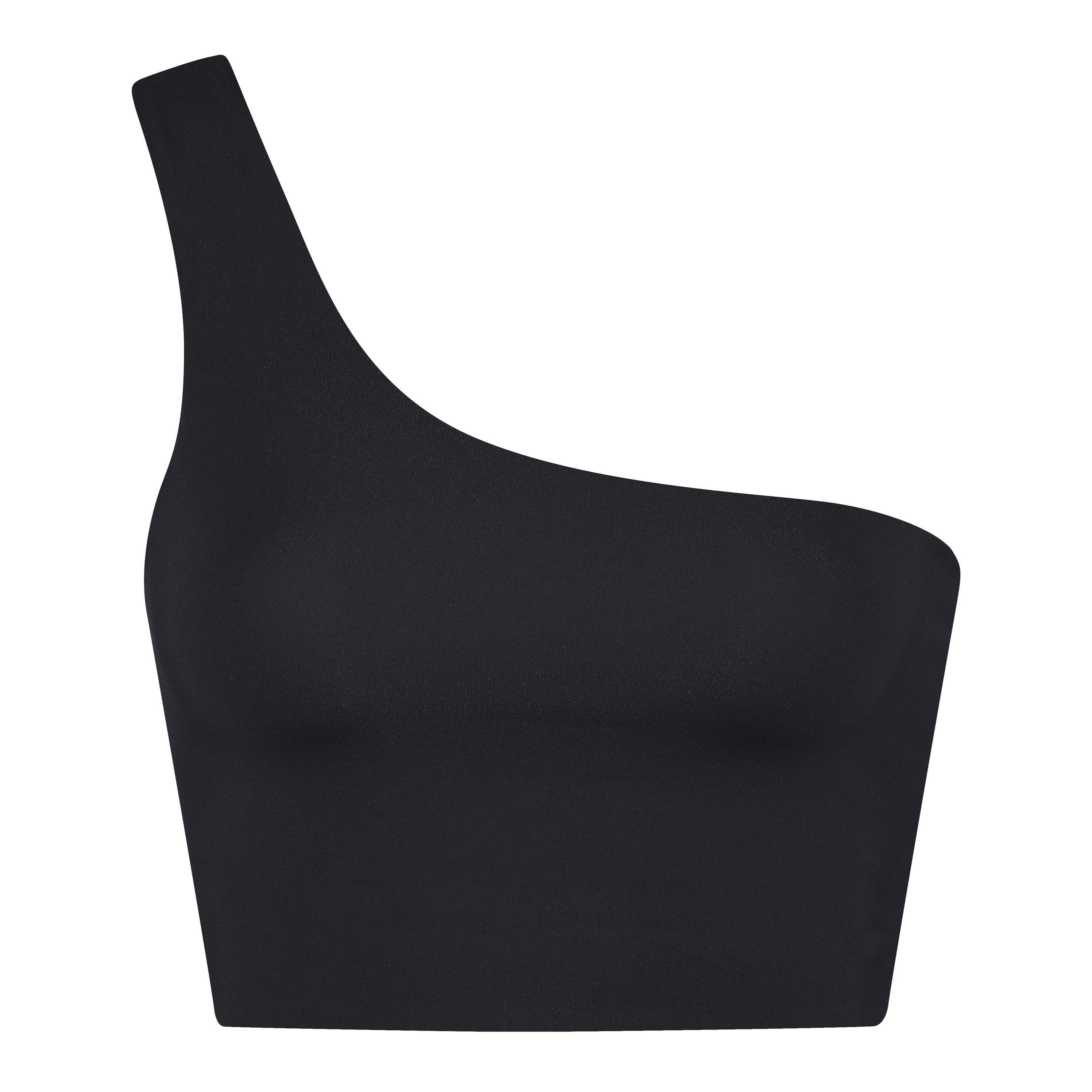 Black - Girlfriend Collective - Women's One Shoulder Non Wired Low Impact Sports Bra - 1