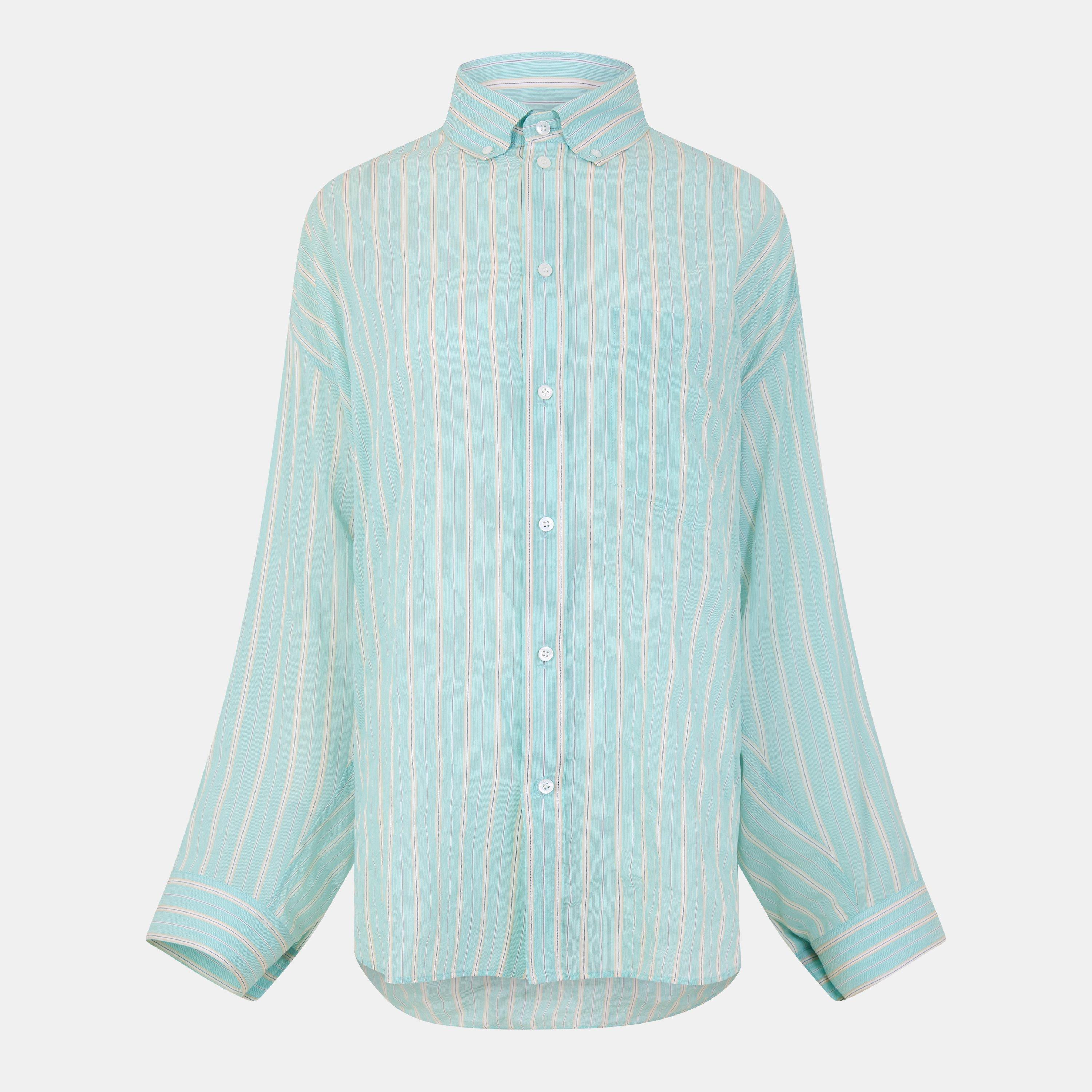 Green White - Balenciaga - Women's Cocoon Long Sleeve Patterned Relaxed Fit Shirt - 1