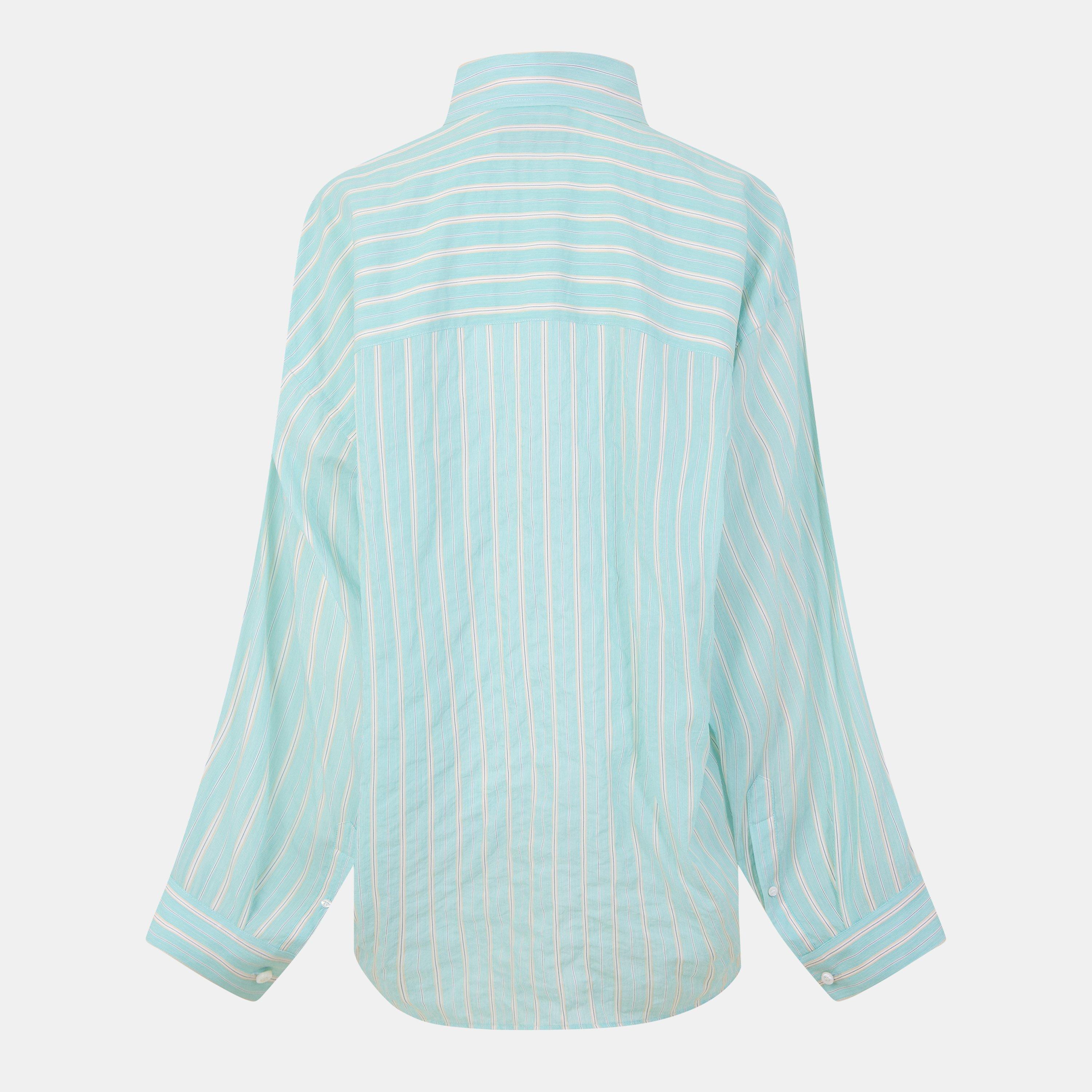 Green White - Balenciaga - Women's Long-Sleeve Cocoon Patterned Shirt - 2