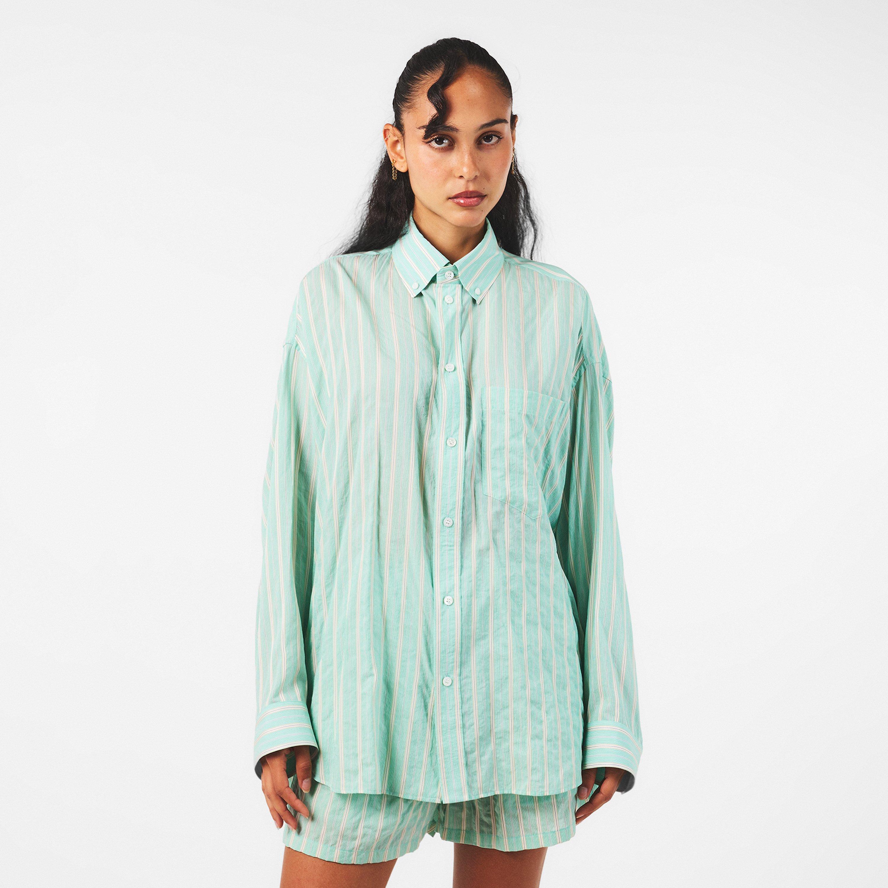 Green White - Balenciaga - Women's Long-Sleeve Cocoon Patterned Shirt - 3