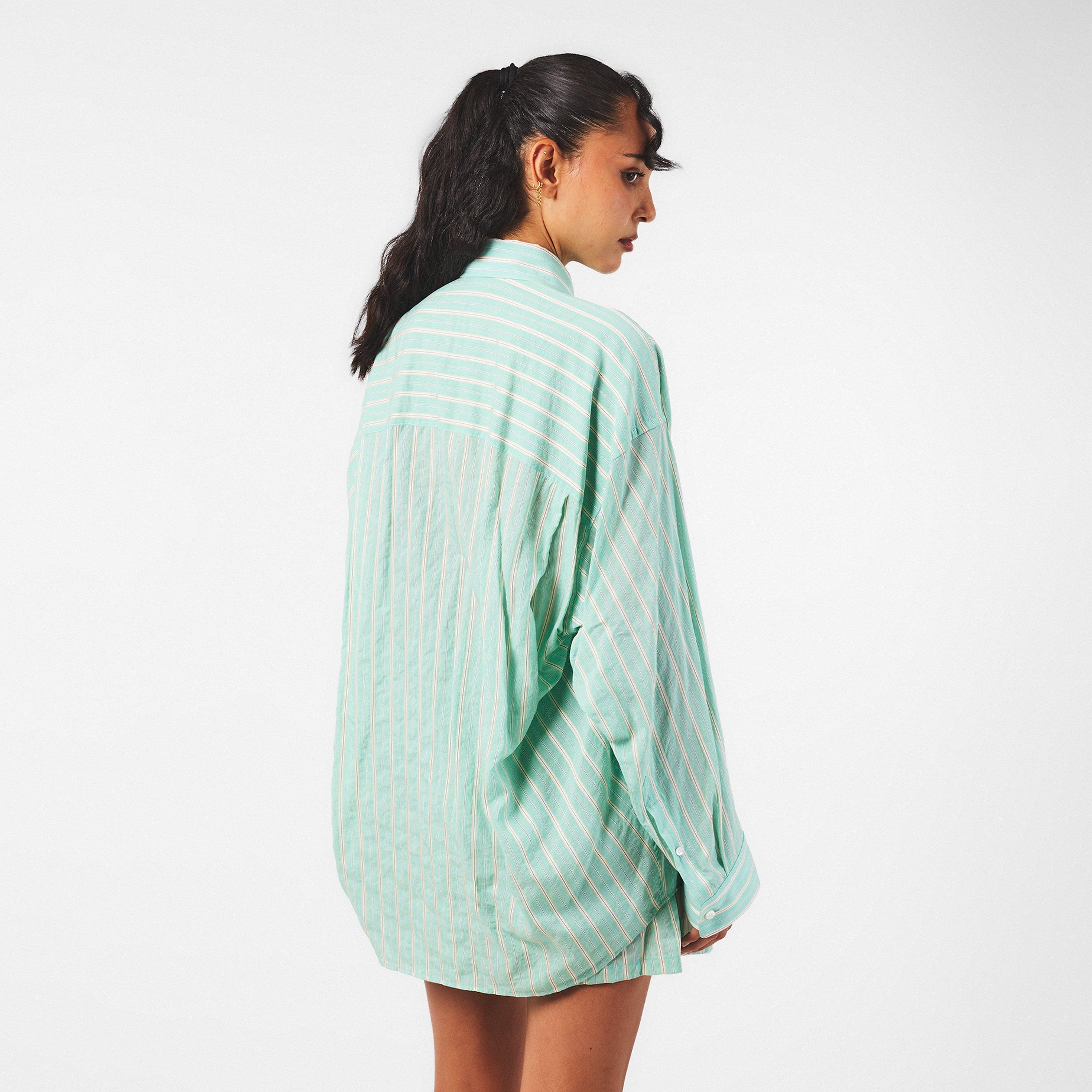 Green White - Balenciaga - Women's Long-Sleeve Cocoon Patterned Shirt - 4