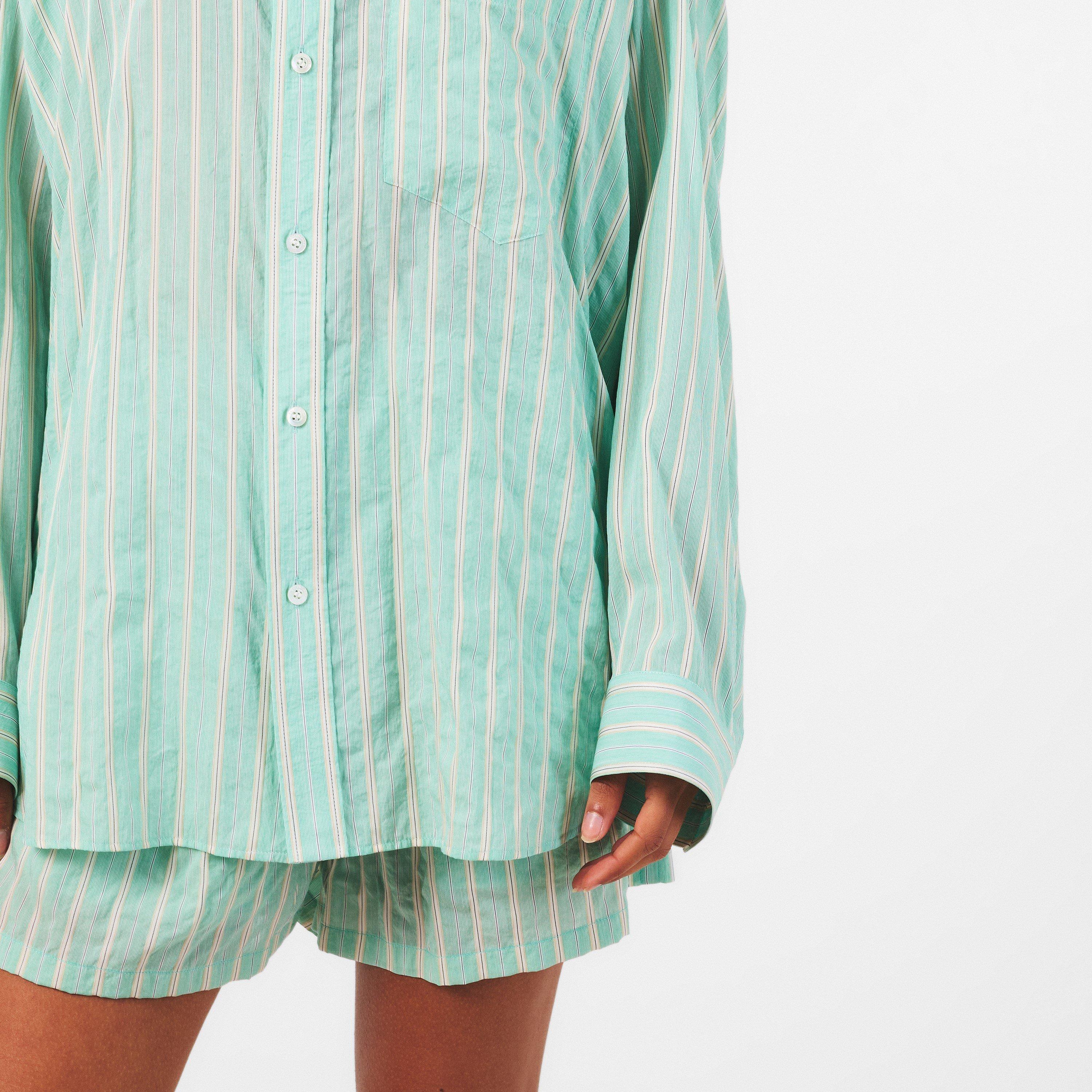 Green White - Balenciaga - Women's Long-Sleeve Cocoon Patterned Shirt - 5