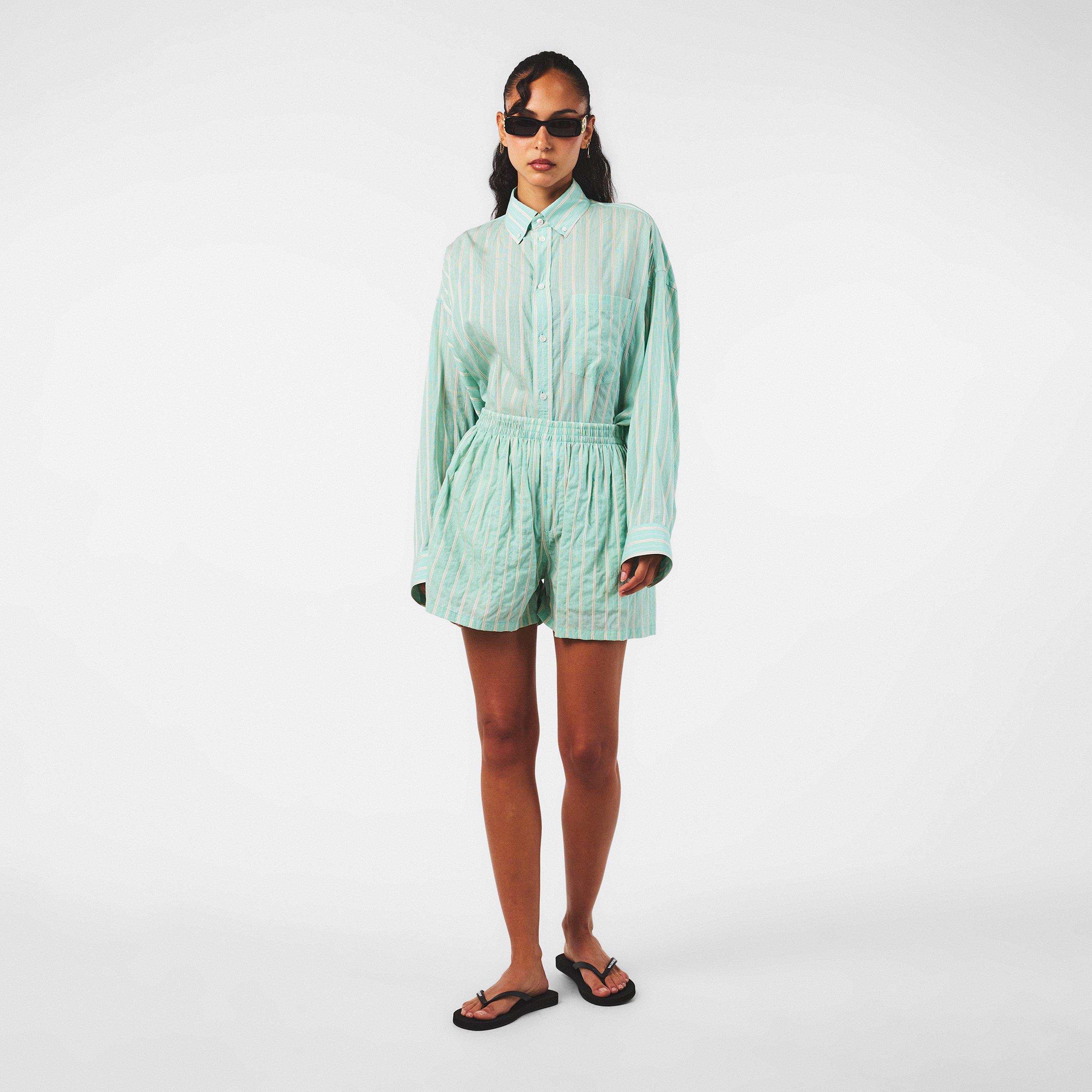 Green White - Balenciaga - Women's Long-Sleeve Cocoon Patterned Shirt - 6
