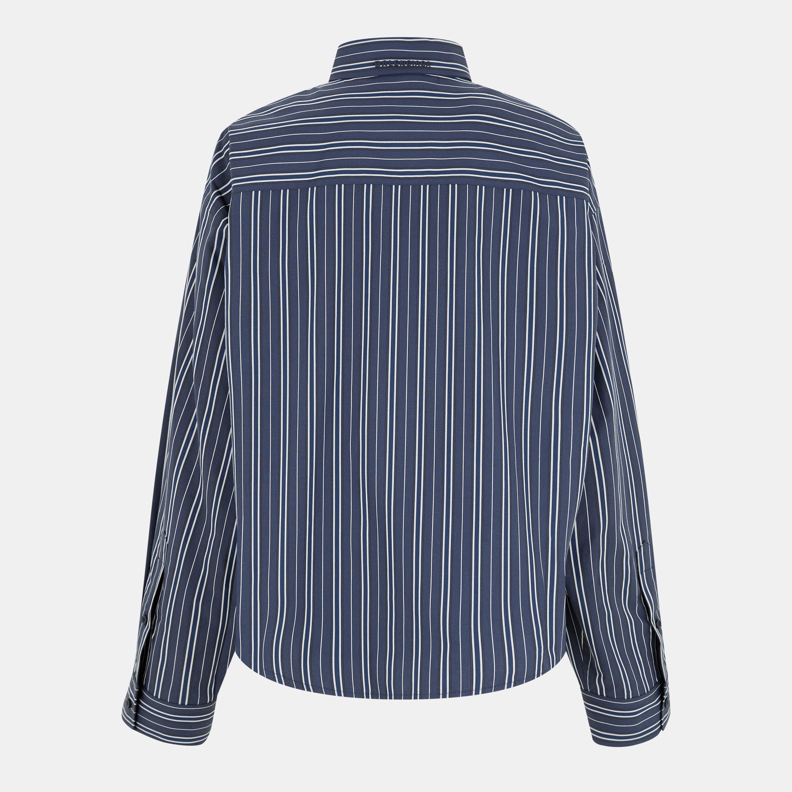 Marine Blue - Balenciaga - Women's Semi-Fitted Long-Sleeve Patterned Shirt - 2