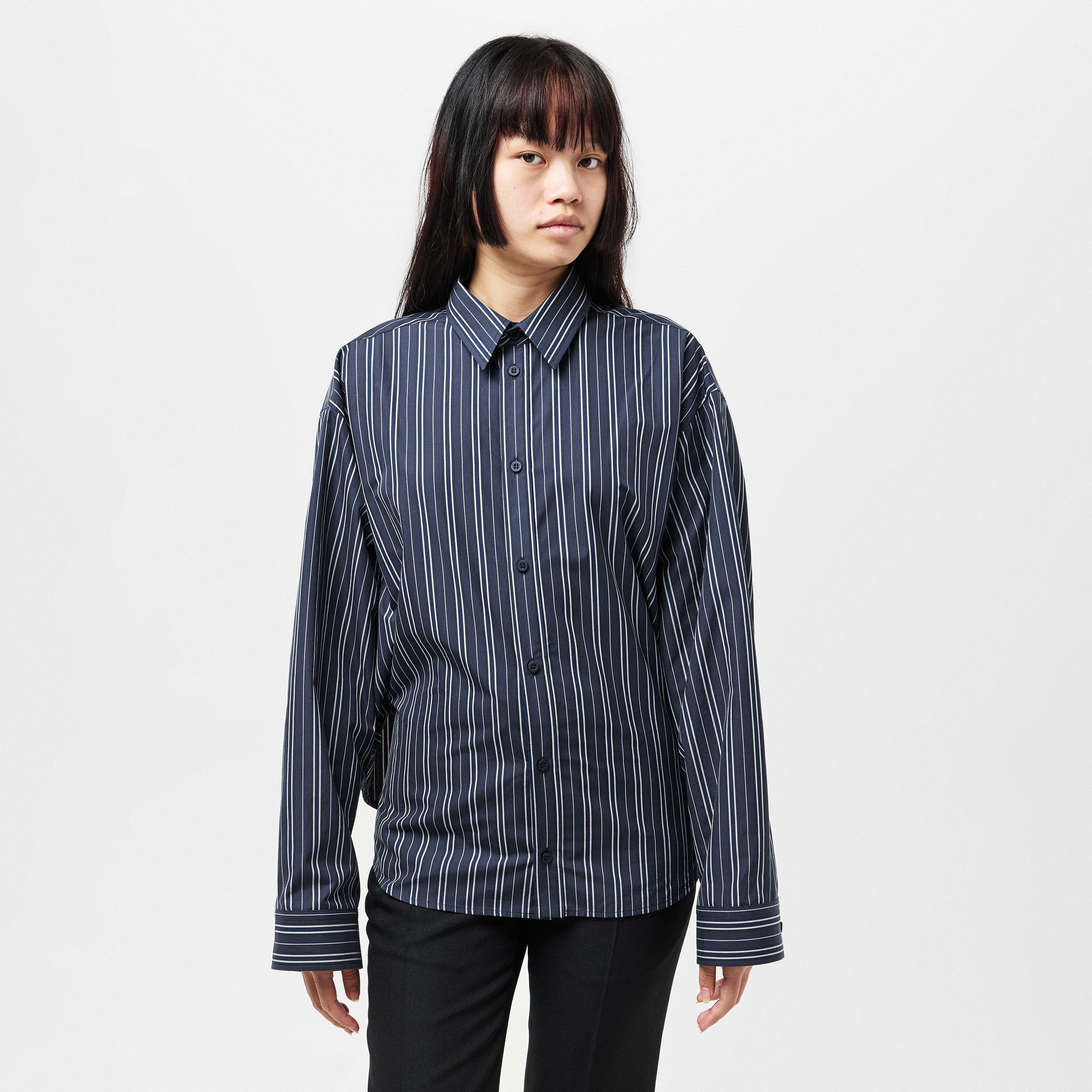 Marine Blue - Balenciaga - Women's Semi-Fitted Long-Sleeve Patterned Shirt - 3