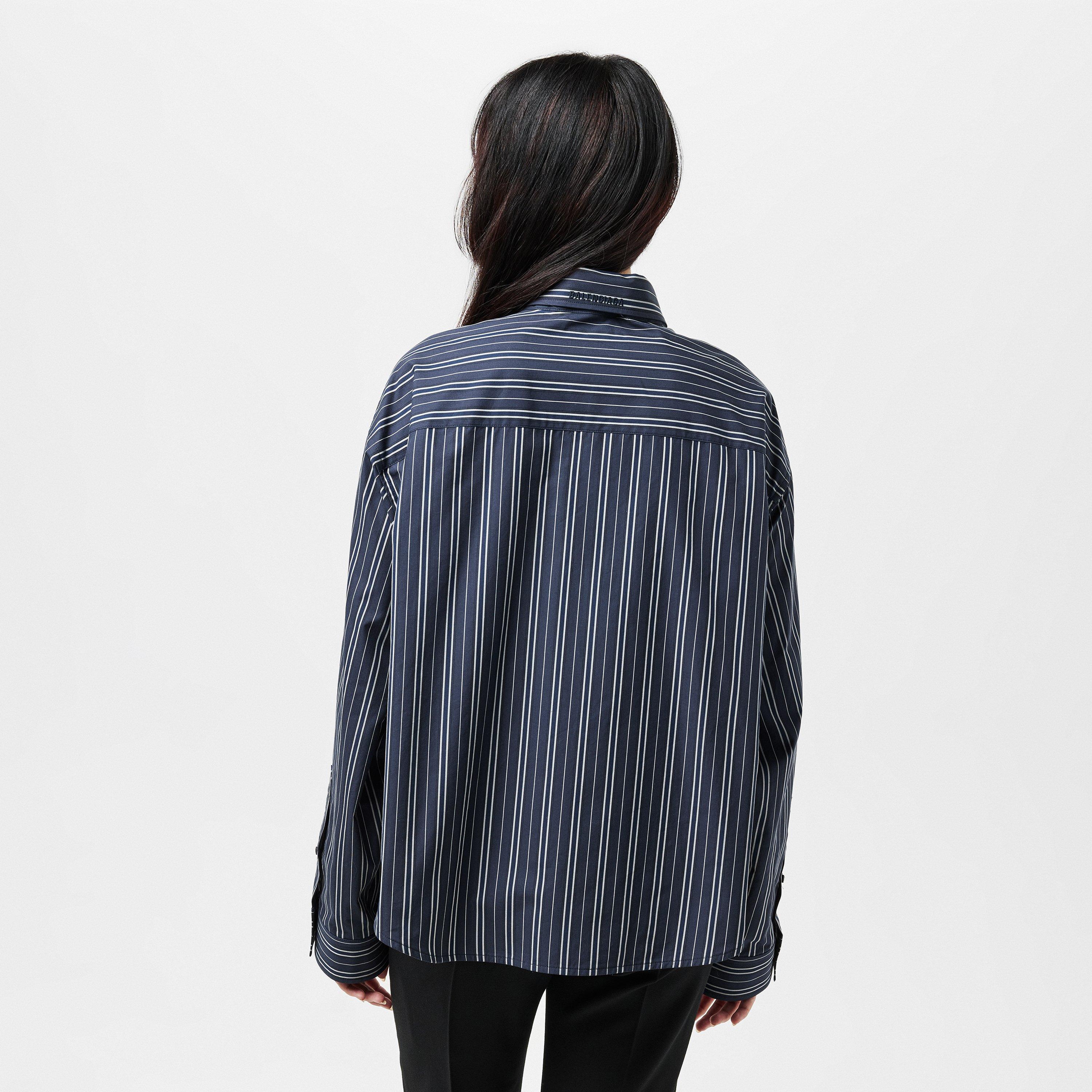Marine Blue - Balenciaga - Women's Semi-Fitted Long-Sleeve Patterned Shirt - 4