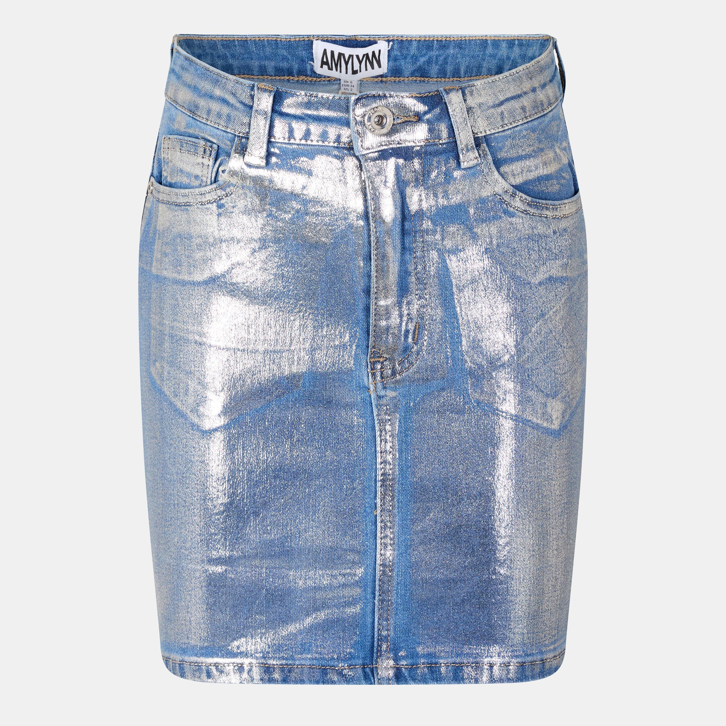 Amylynn Women's Metallic Mini Denim Skirt - Blue - 6 (XS)