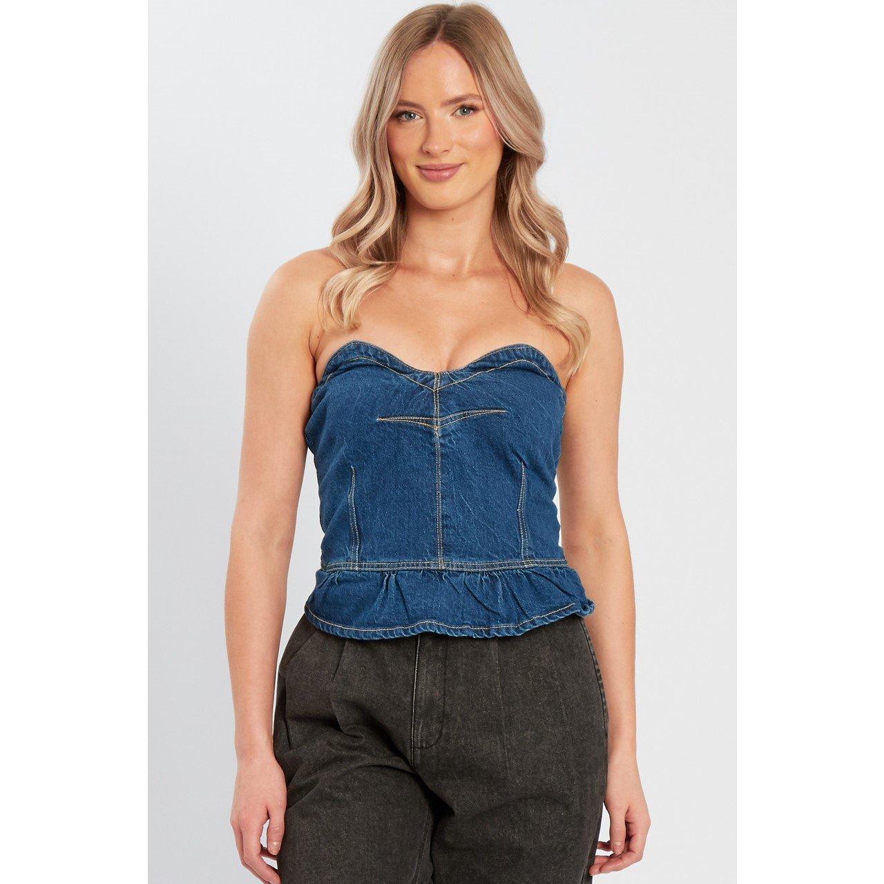 Blau - Influence - Women's Denim Peplum Corset Top - 1