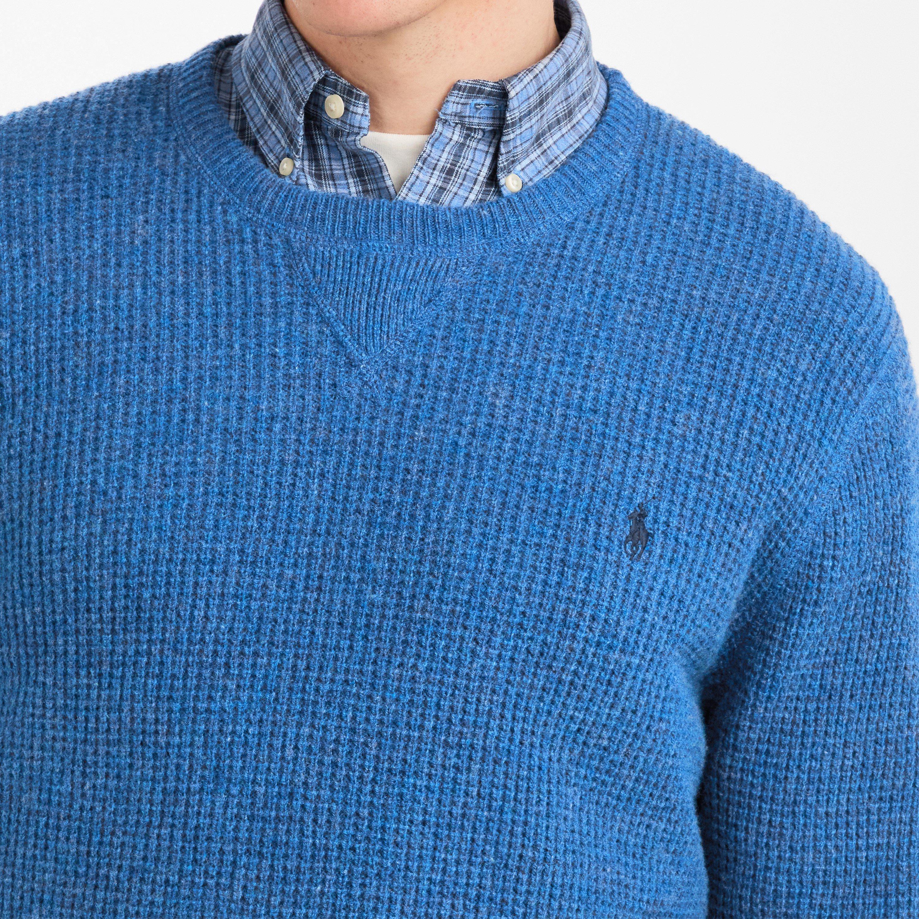 Sea Salt Blue - Polo Ralph Lauren - Men's Cotton Wool Crew Neck Jumper - 5
