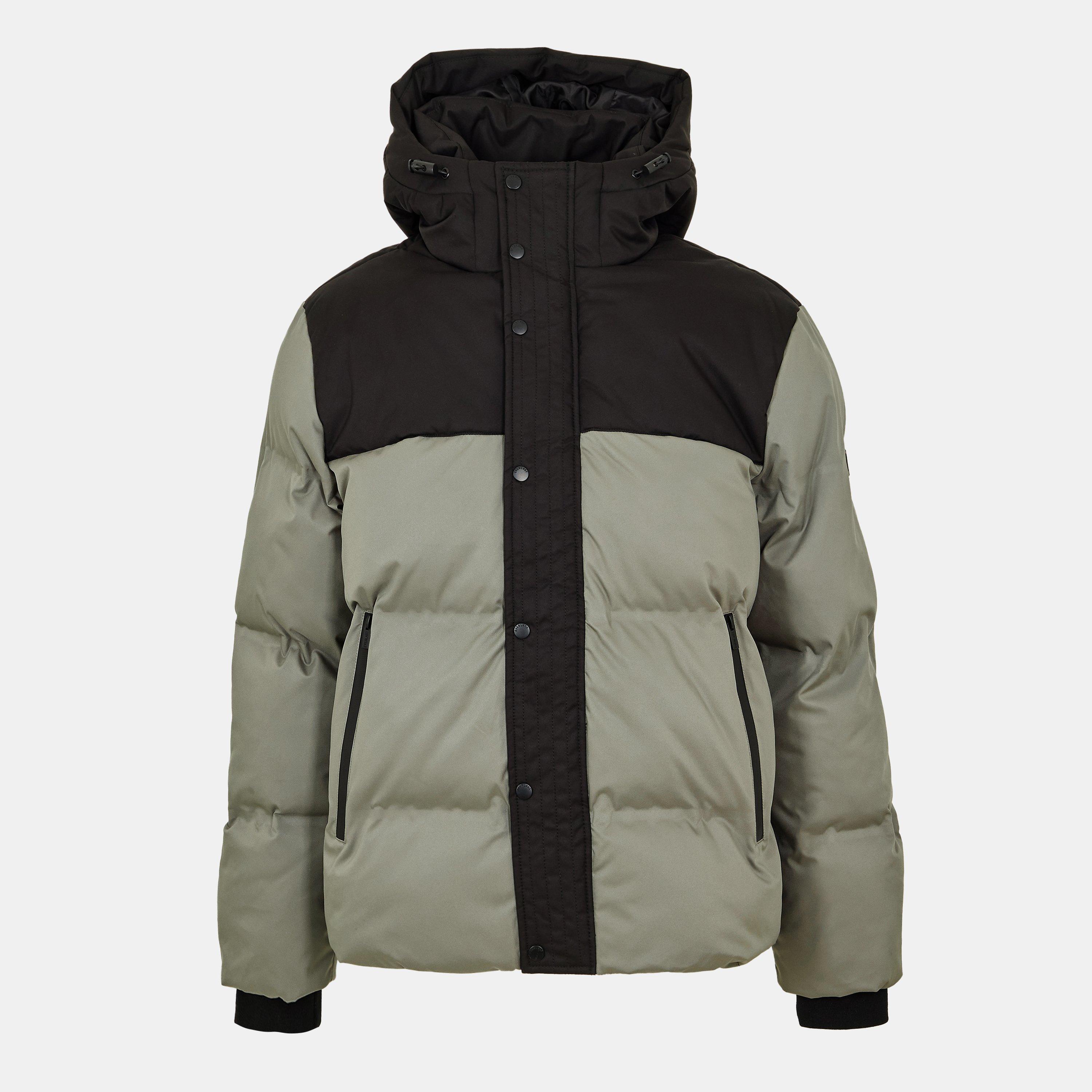 Khaki/Black - Everlast - Men's Water Resistant Windproof Hooded Short Puffer Jacket - 1