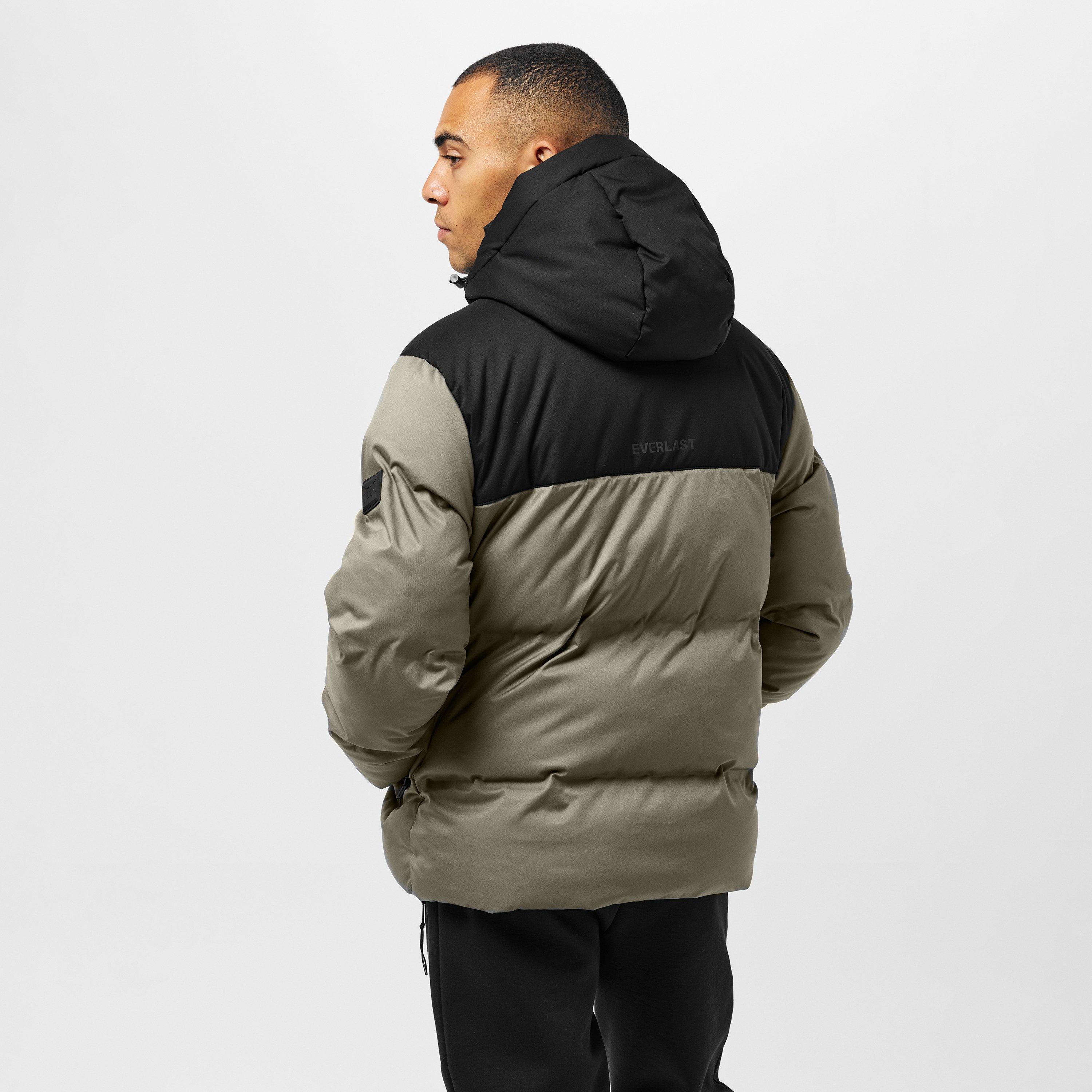 Khaki/Black - Everlast - Water Resistant Windproof Hooded Short Puffer Jacket - 4