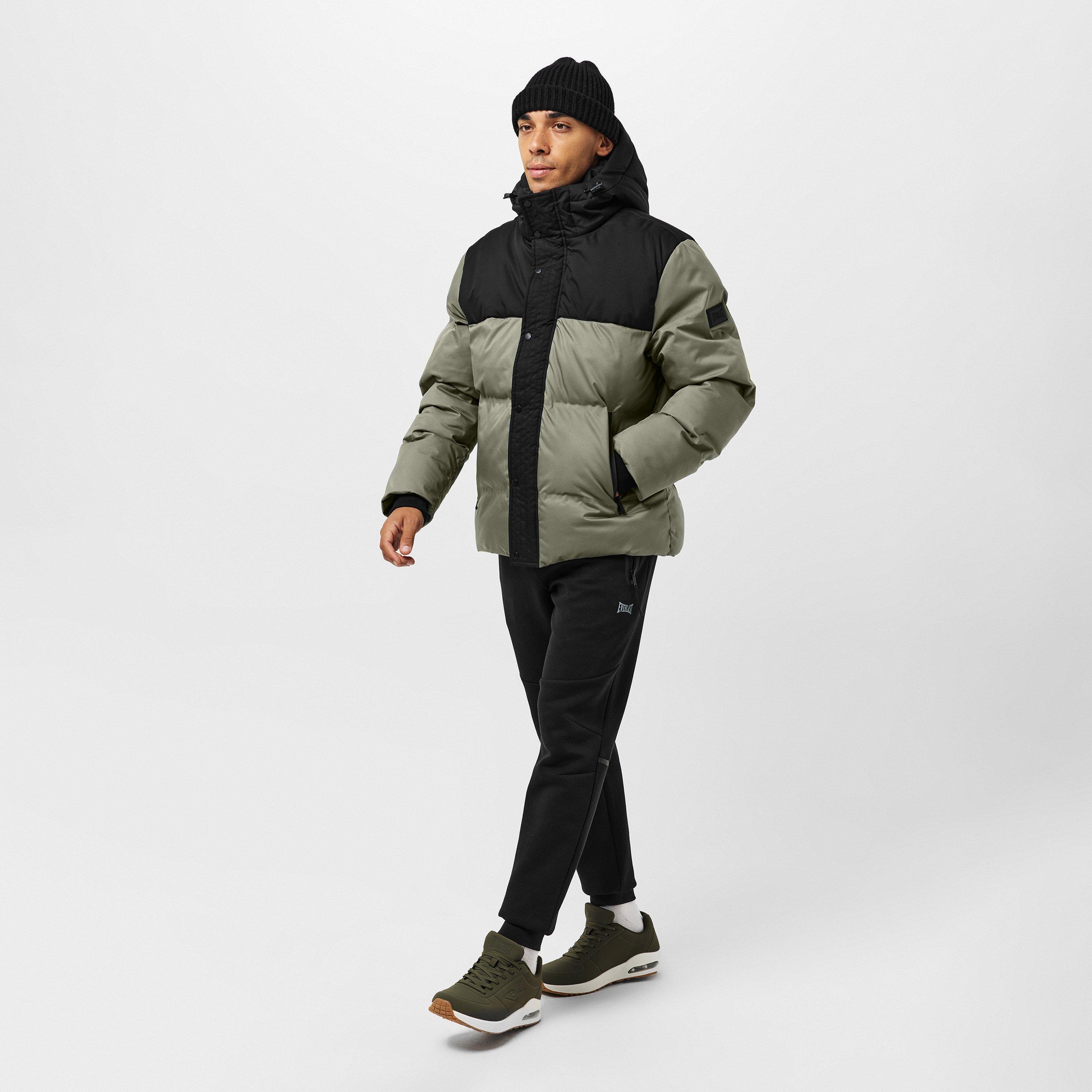 Khaki/Black - Everlast - Water Resistant Windproof Hooded Short Puffer Jacket - 6