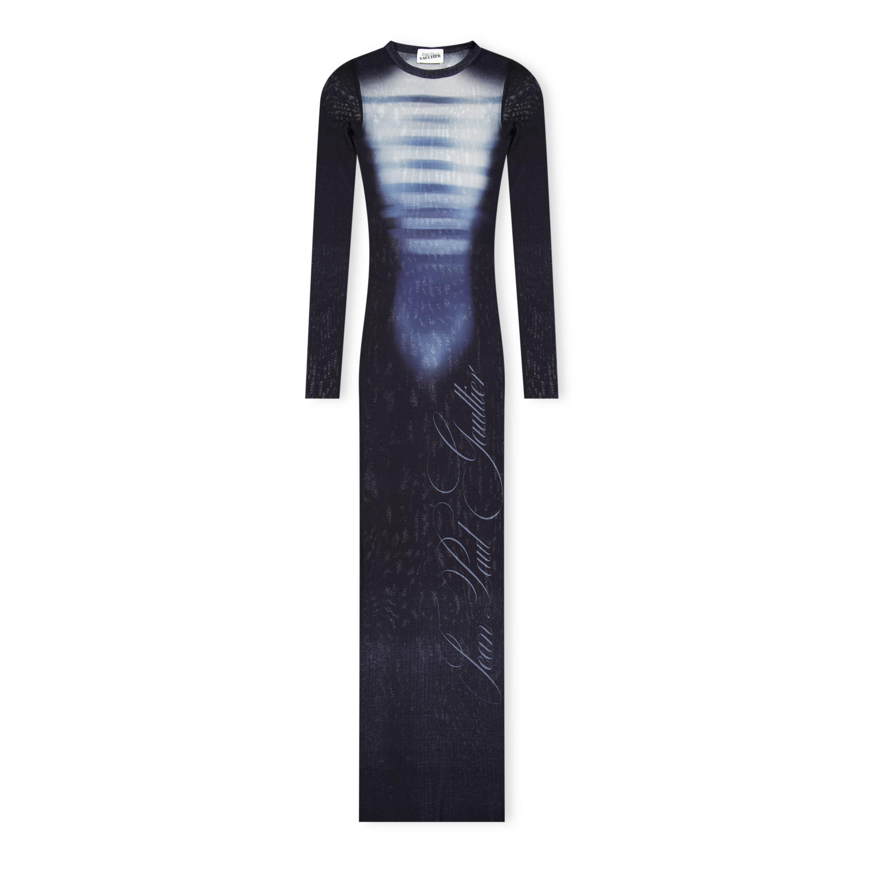 Navy - Jean Paul Gaultier - Long Sleeve Mesh Maxi Dress - 5