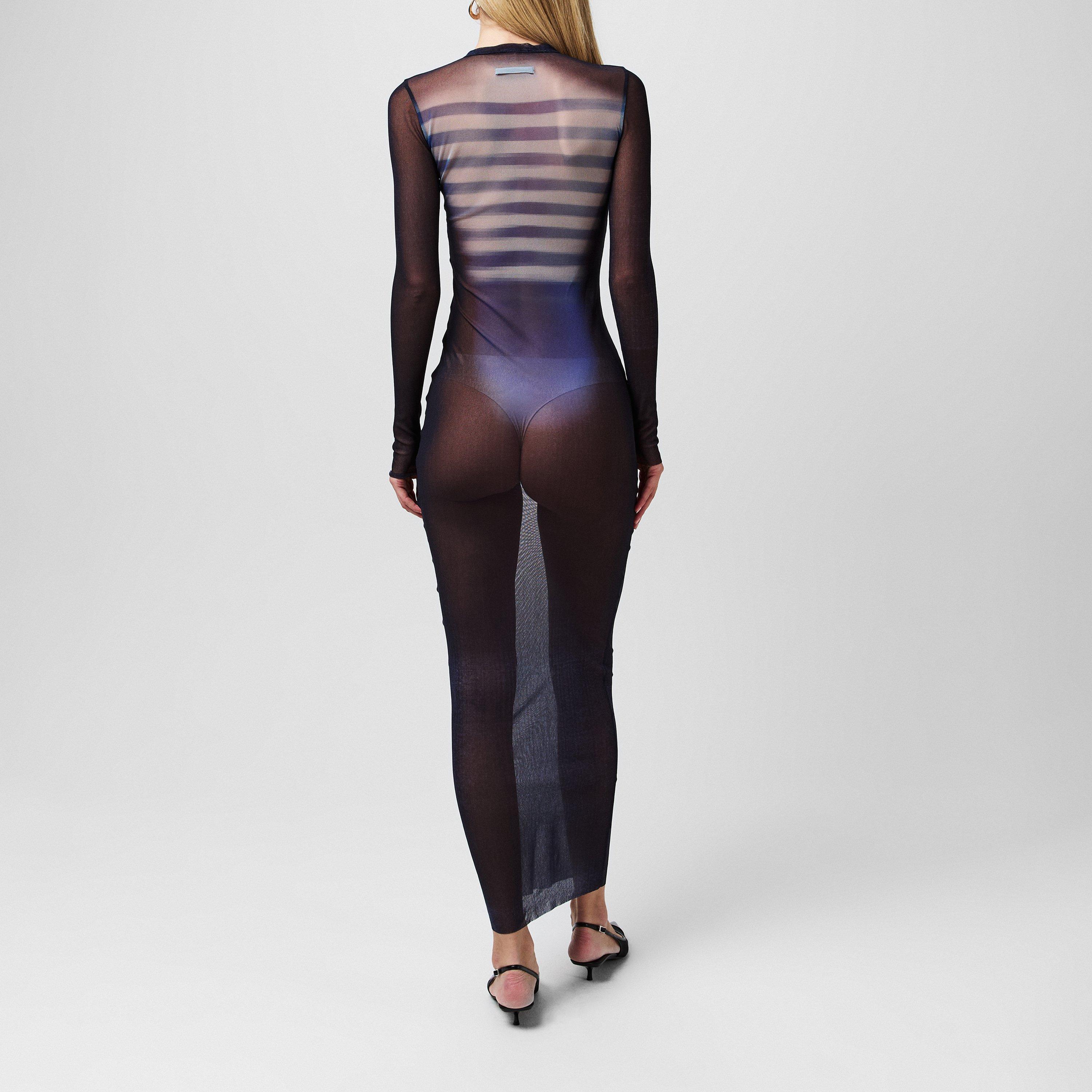 Navy - Jean Paul Gaultier - Long Sleeve Mesh Maxi Dress - 3