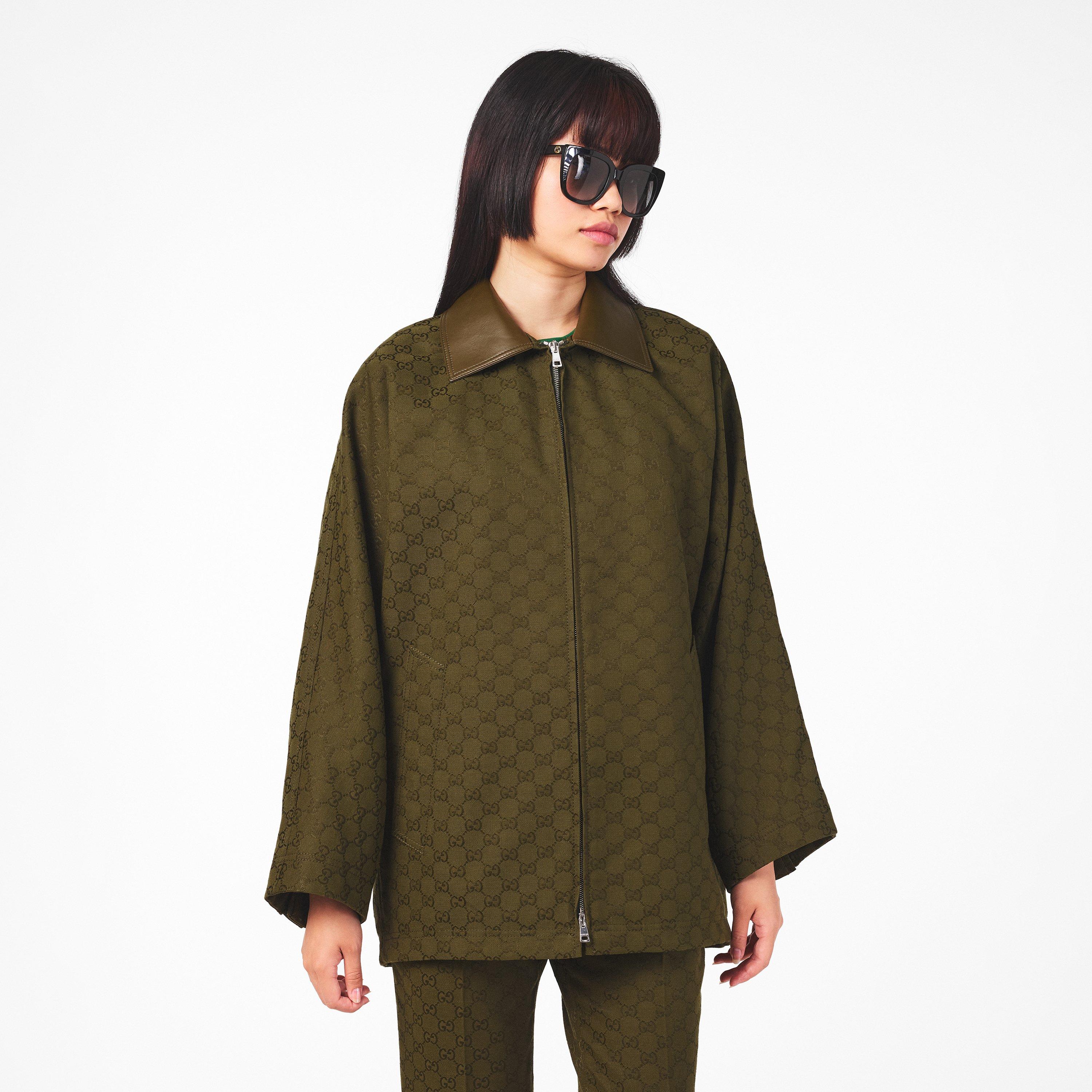 Army Green - Gucci - Women's Structured Athletic Tailored Fit Bomber Jacket - 3