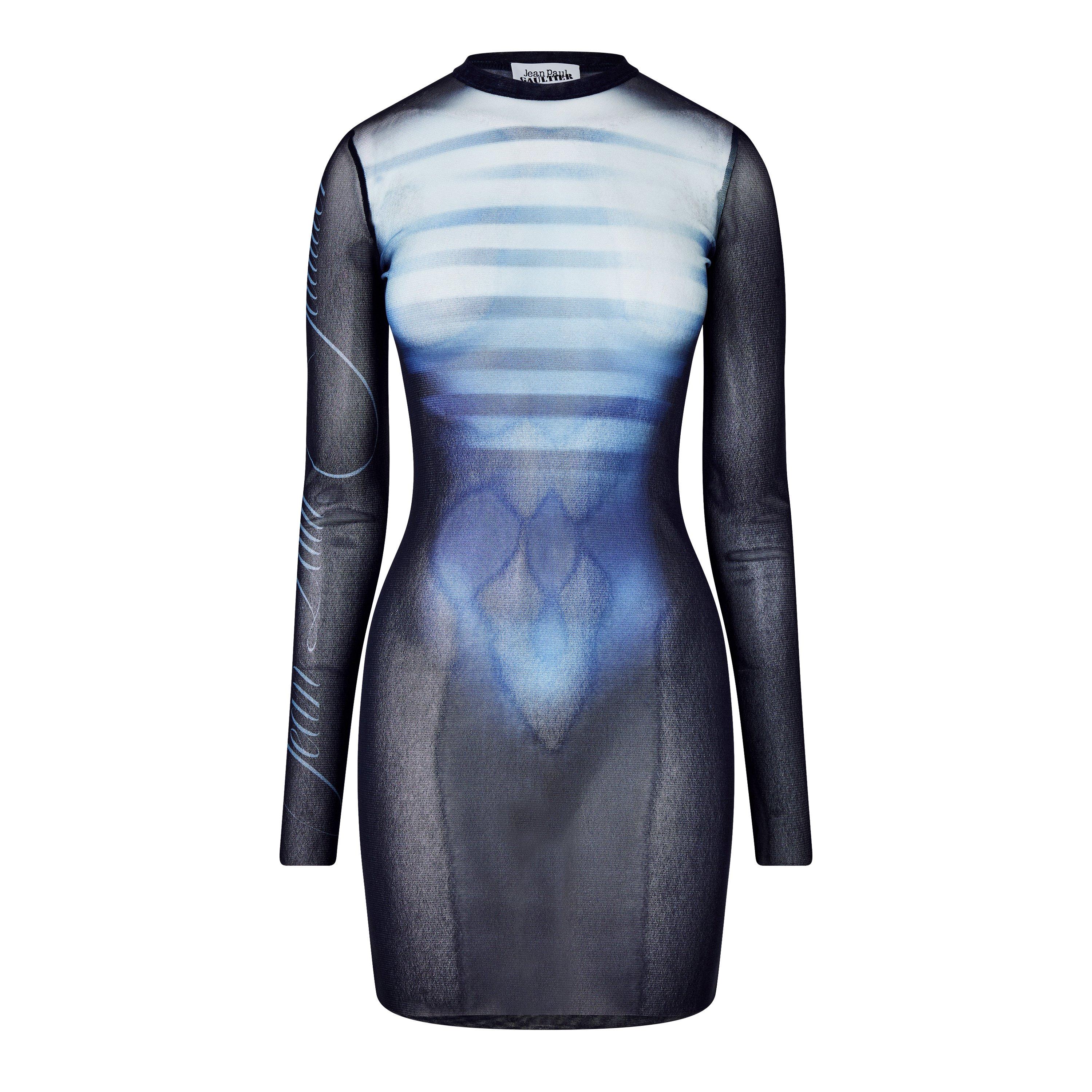 Navy - Jean Paul Gaultier - Long Sleeve Mesh Mini Dress - 5