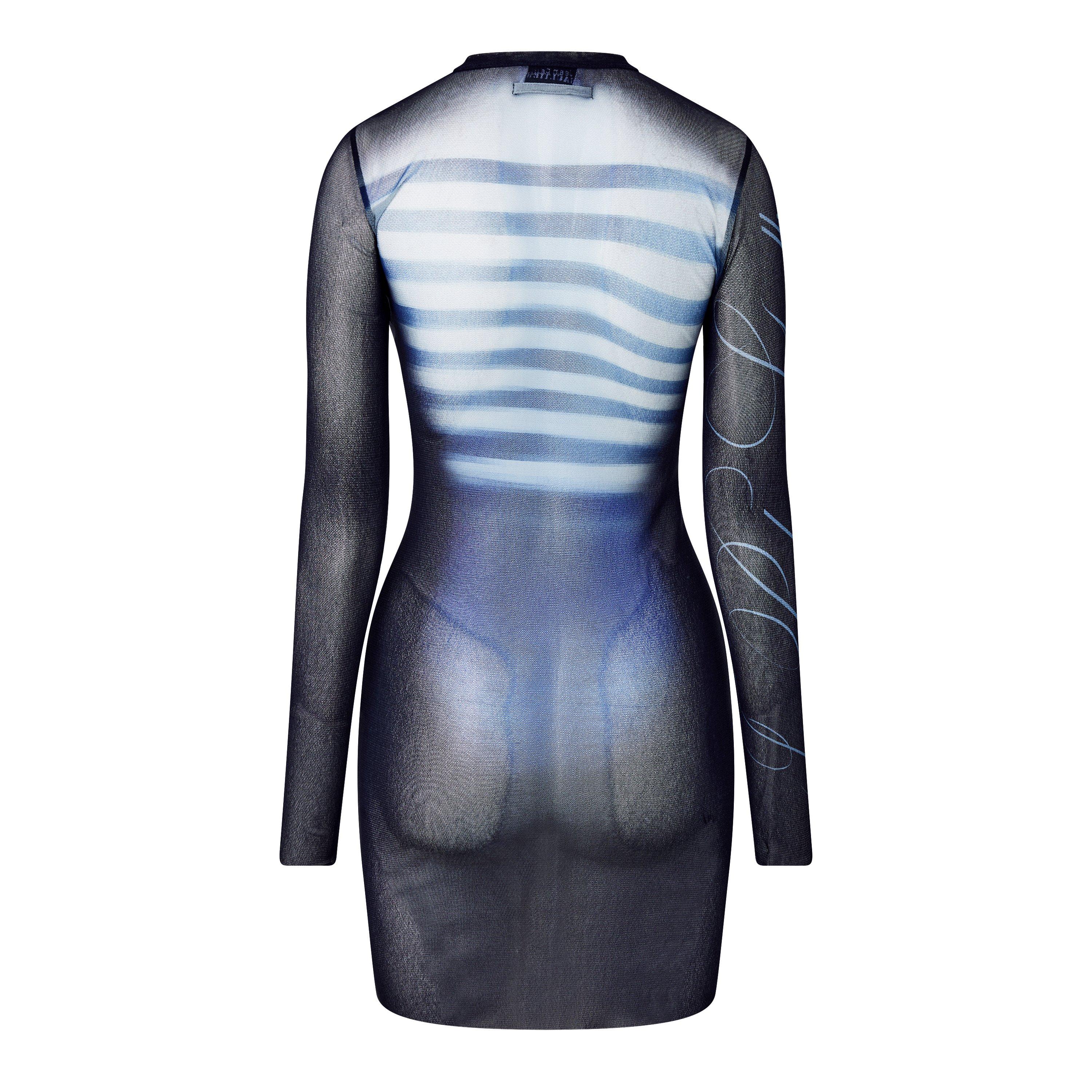 Navy - Jean Paul Gaultier - Long Sleeve Mesh Mini Dress - 6