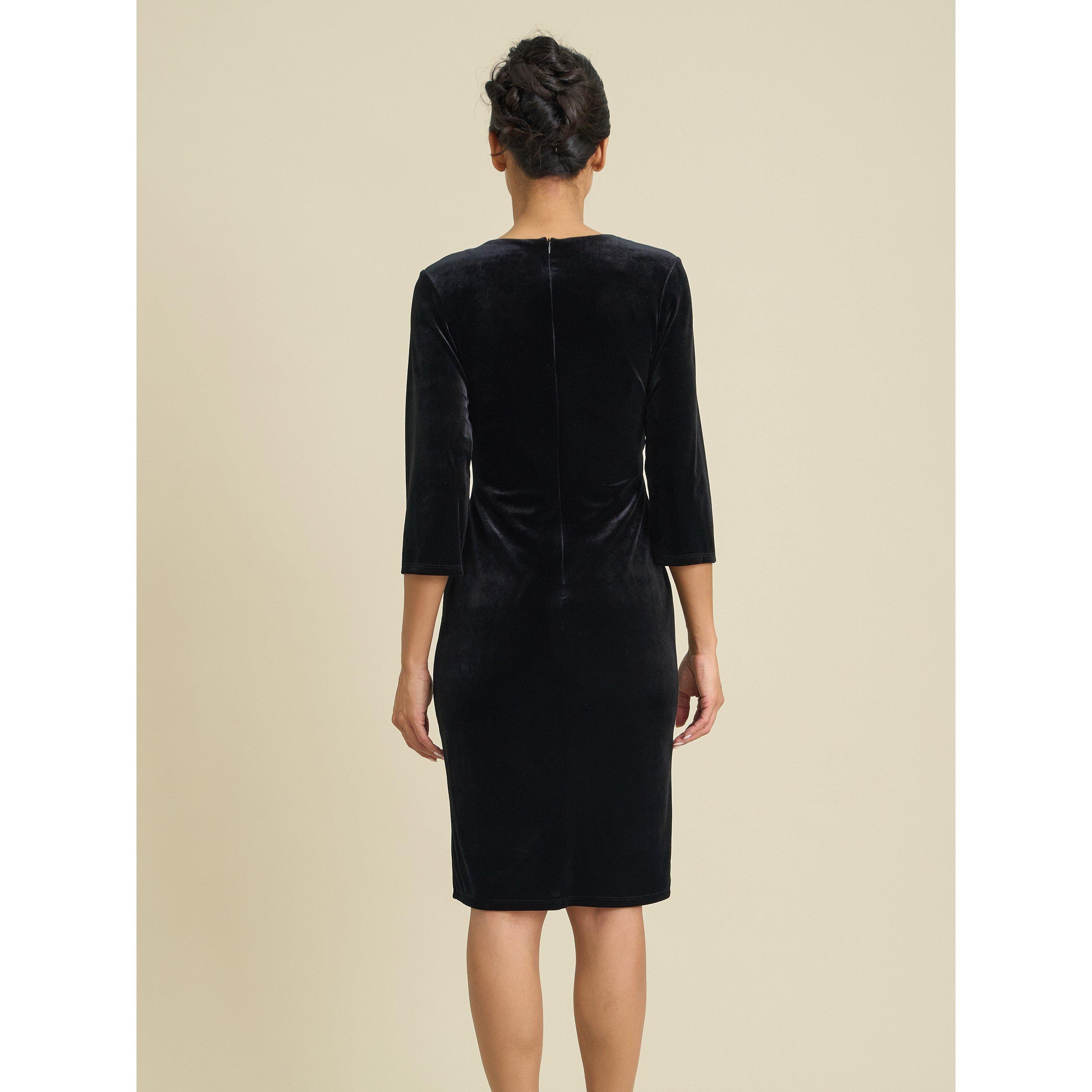Black - Gina Bacconi - Rachael Velvet Dress With Gold Trim - 2