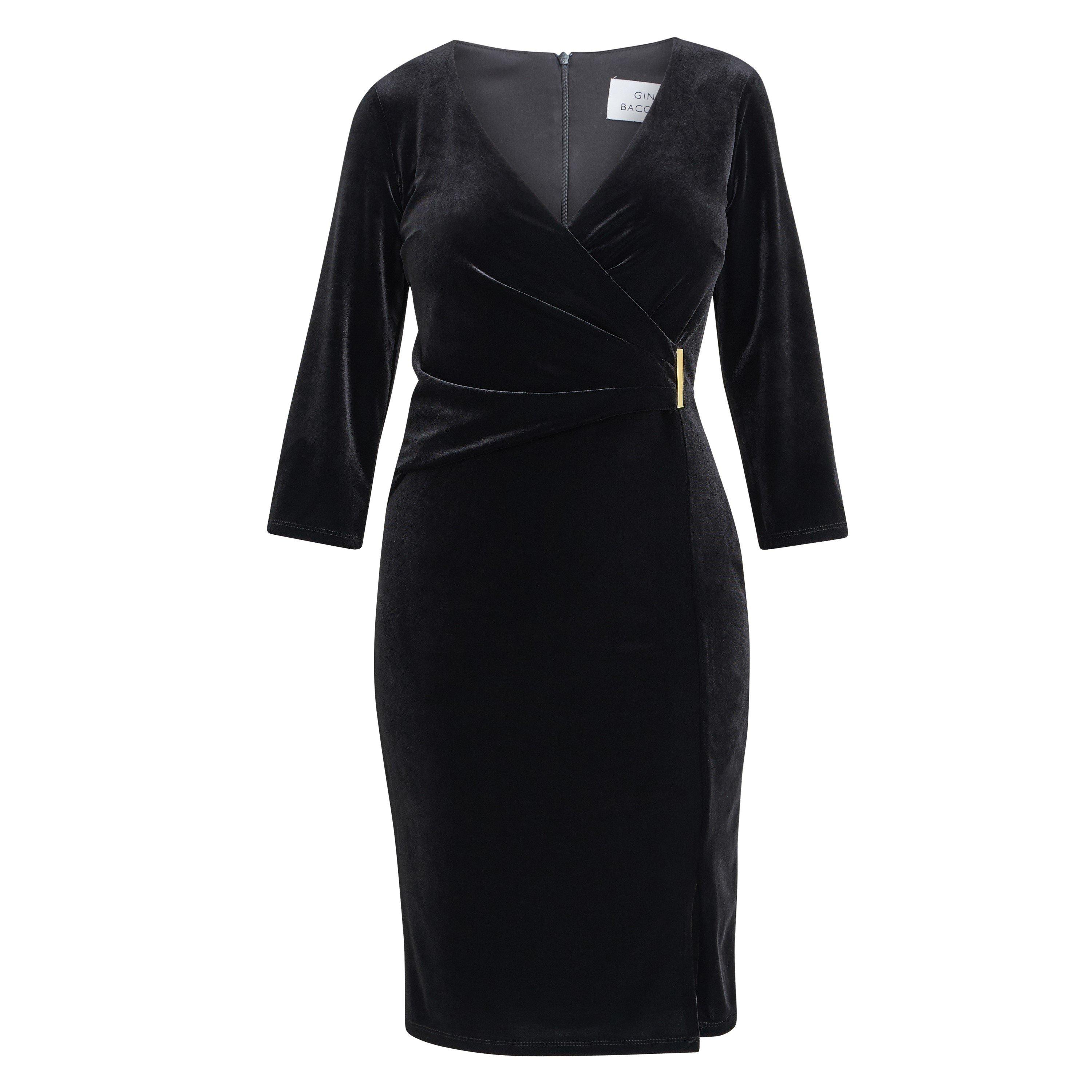 Black - Gina Bacconi - Rachael Velvet Dress With Gold Trim - 4