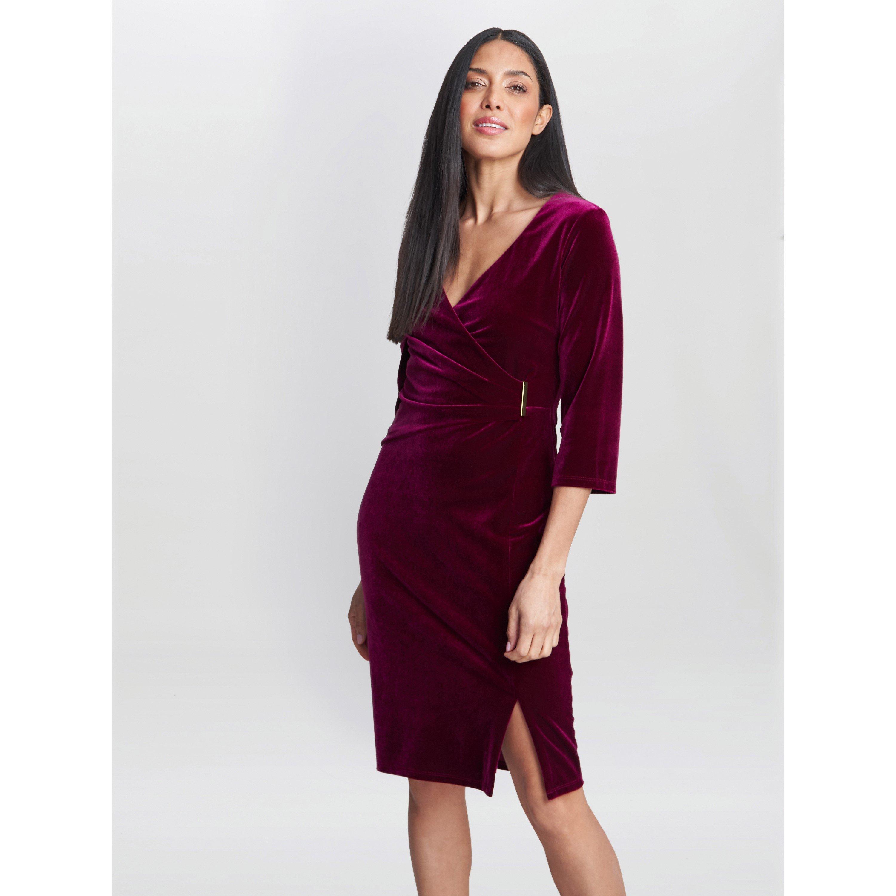 Gina Bacconi Women's Rachael Velvet Dress With Gold Trim - Wine - 20