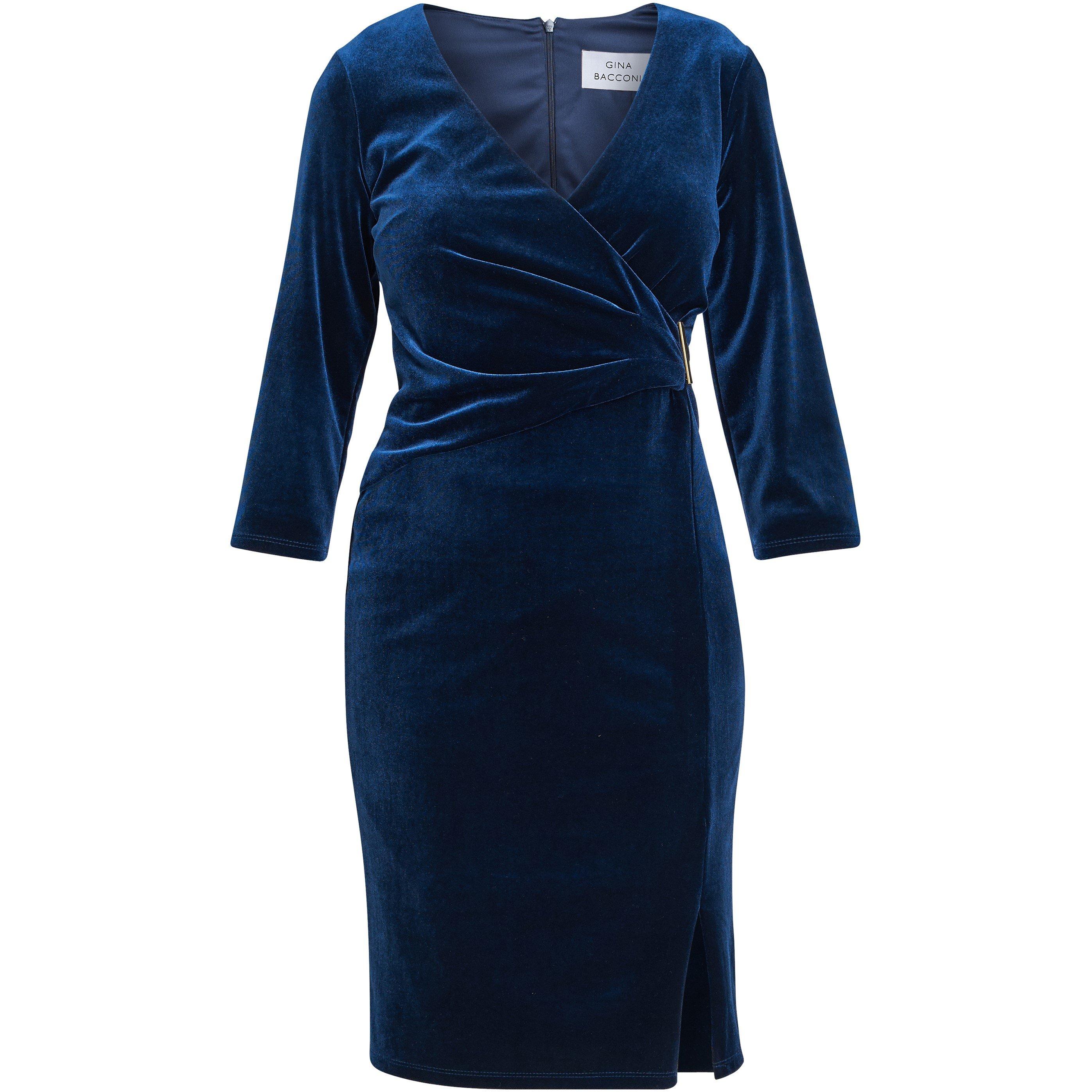 Gina Bacconi Women's Rachael Velvet Dress With Gold Trim - Navy - 12