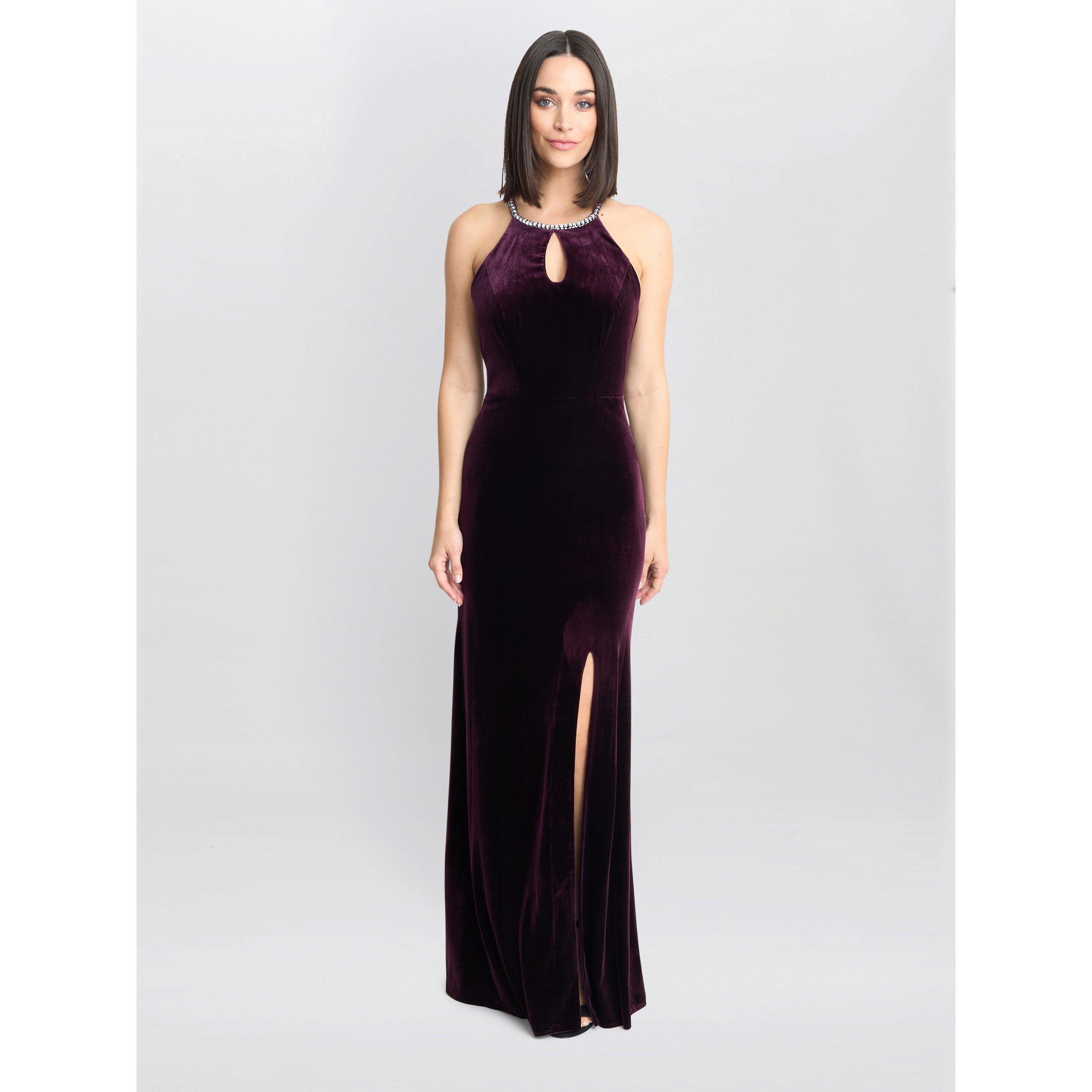 Gina Bacconi Women's Deedee Velvet Halter Keyhole Maxi Dress - Aubergine - 10
