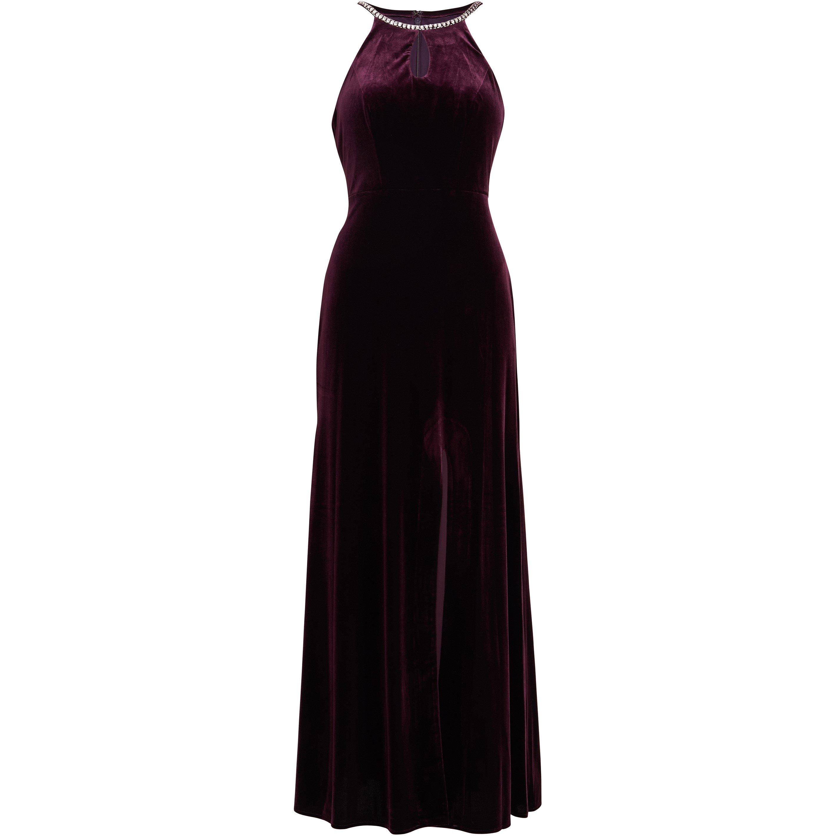 Aubergine - Gina Bacconi - Deedee Velvet Halter Keyhole Maxi Dress - 4
