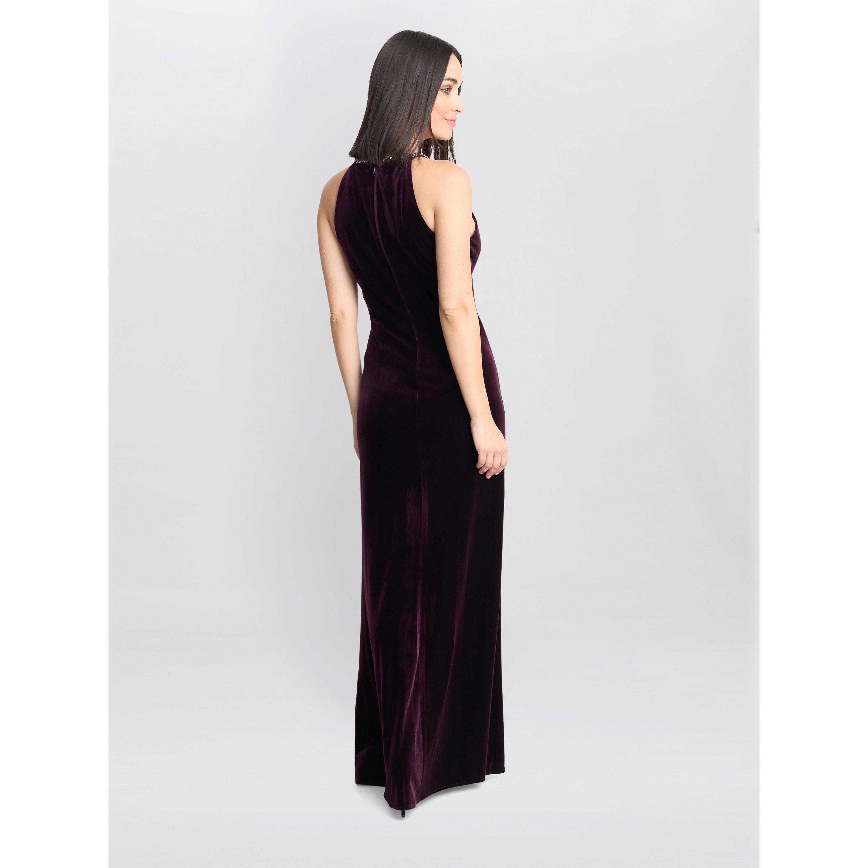 Aubergine - Gina Bacconi - Deedee Velvet Halter Keyhole Maxi Dress - 6